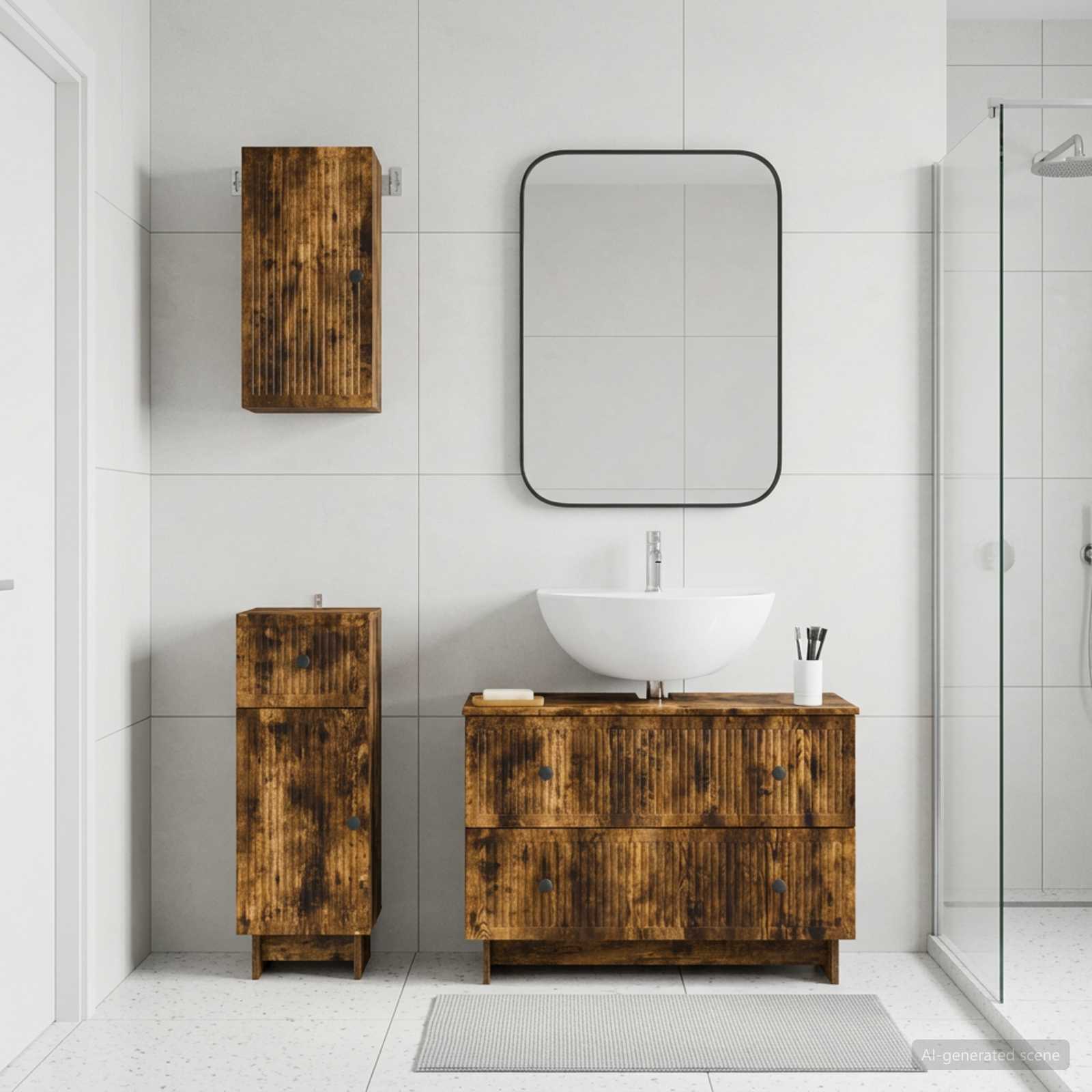 3-teiliges Badezimmer-Schranksystem EDE Raucheiche