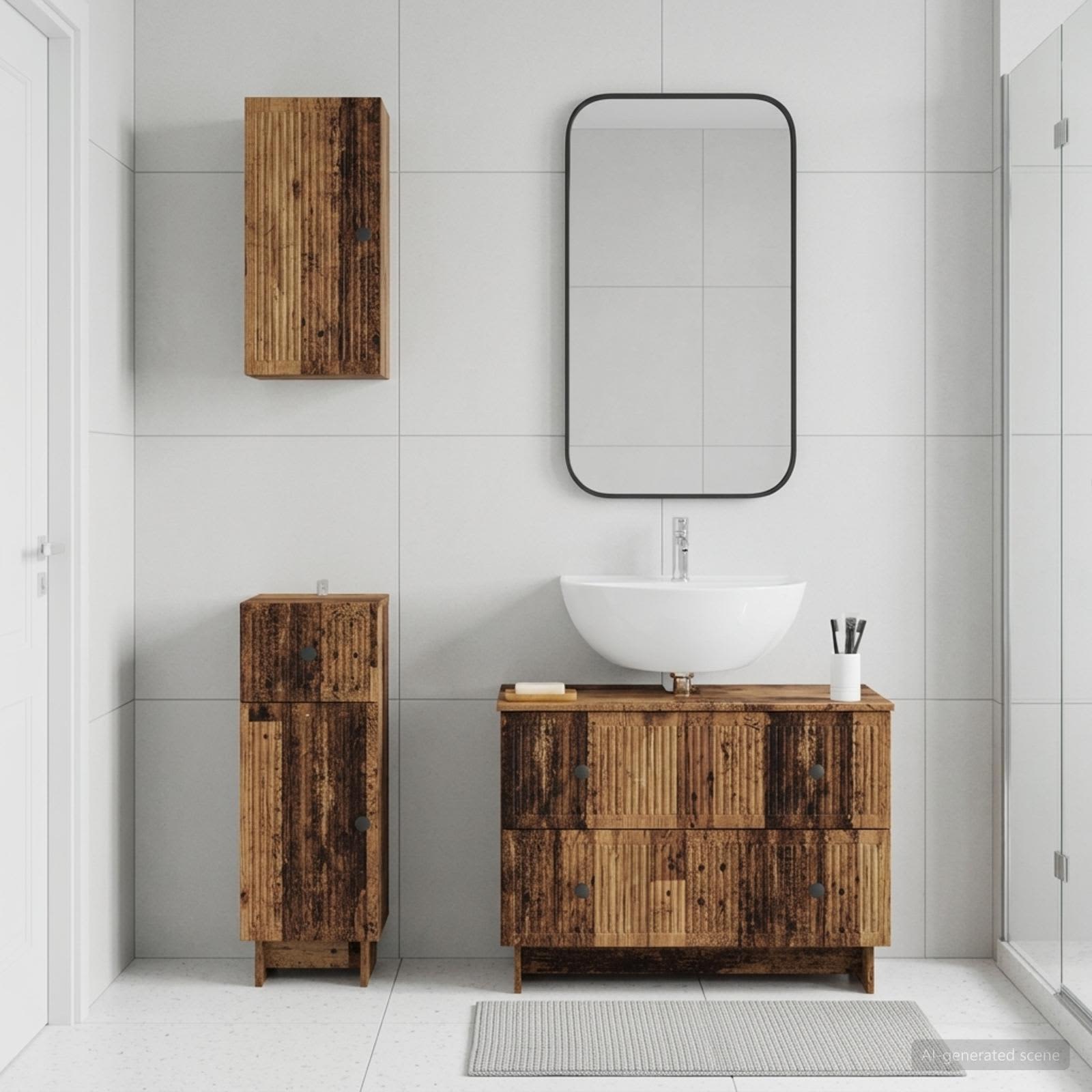 3-teiliges Badezimmer-Schranksystem EDE Altholz Holzwerkstoff