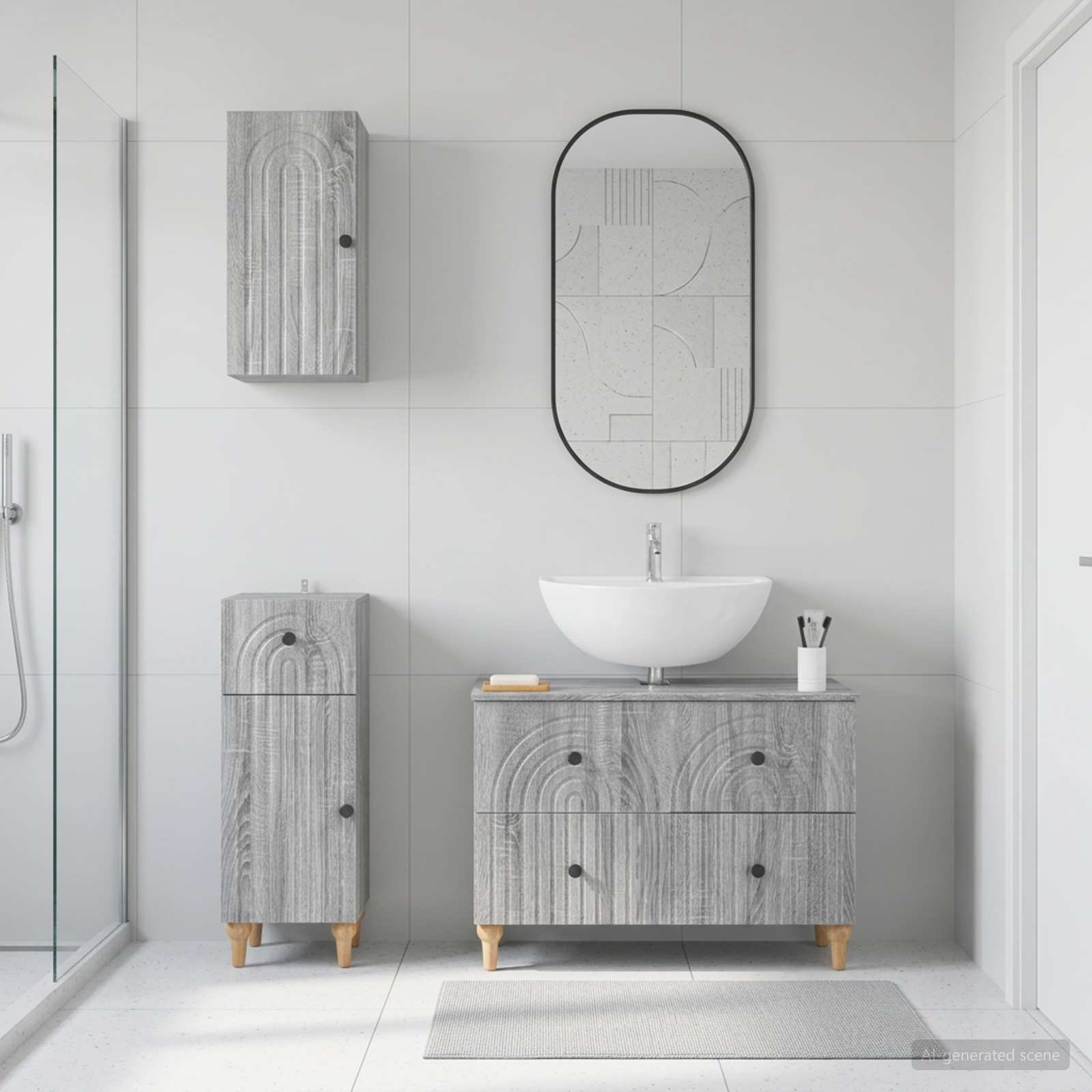 3-teiliges Badezimmer-Schranksystem ALKMAAR Sonoma-Grau