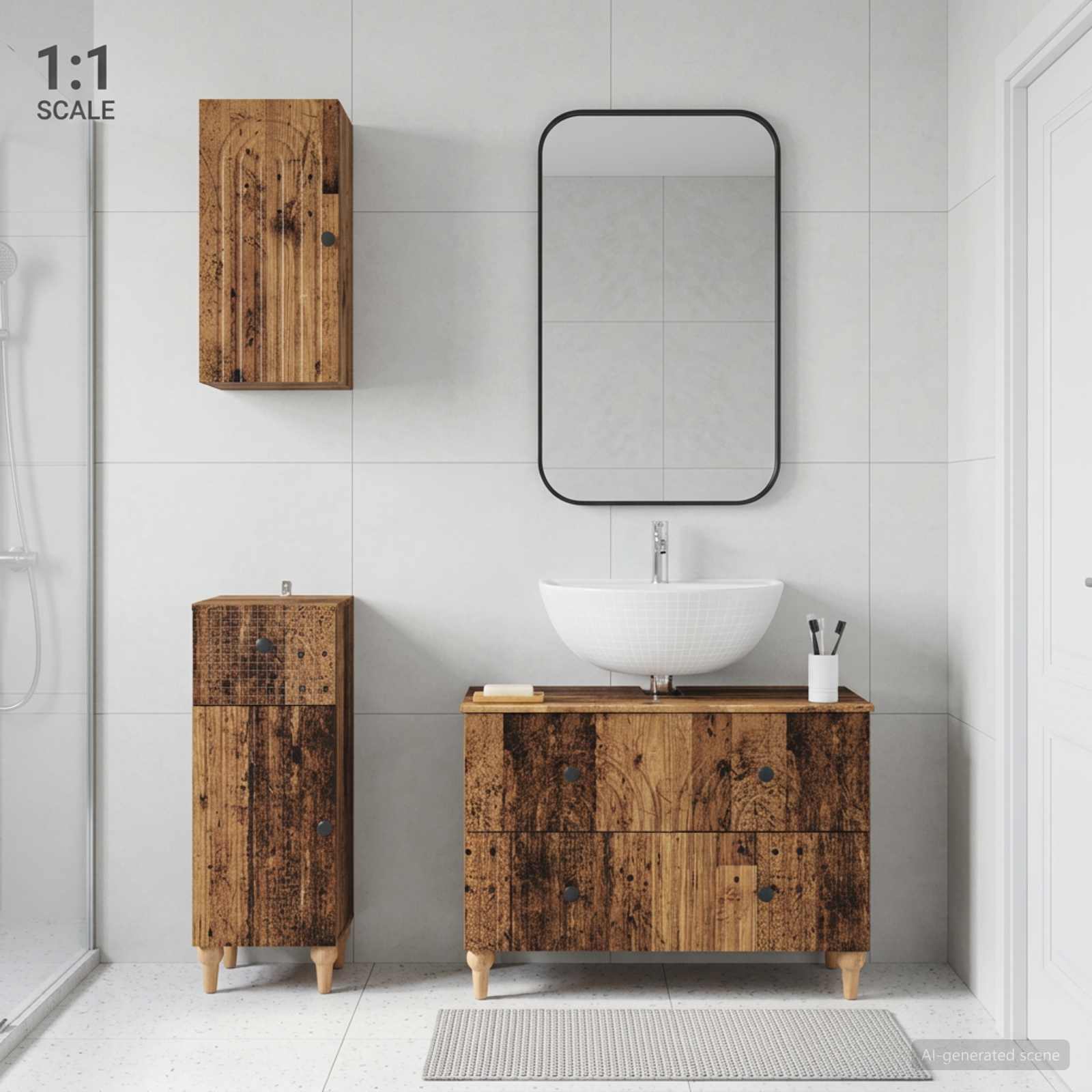 3-teiliges Badezimmer-Schranksystem ALKMAAR Altholz