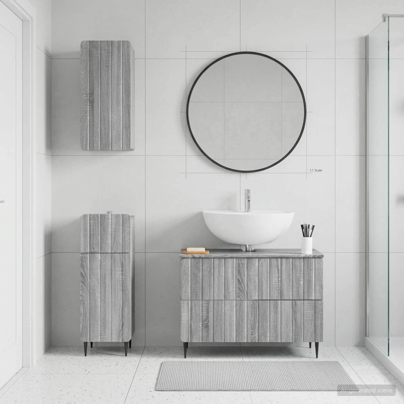 3-teiliges Badezimmer-Schranksystem ZWOLLE Sonoma-Grau