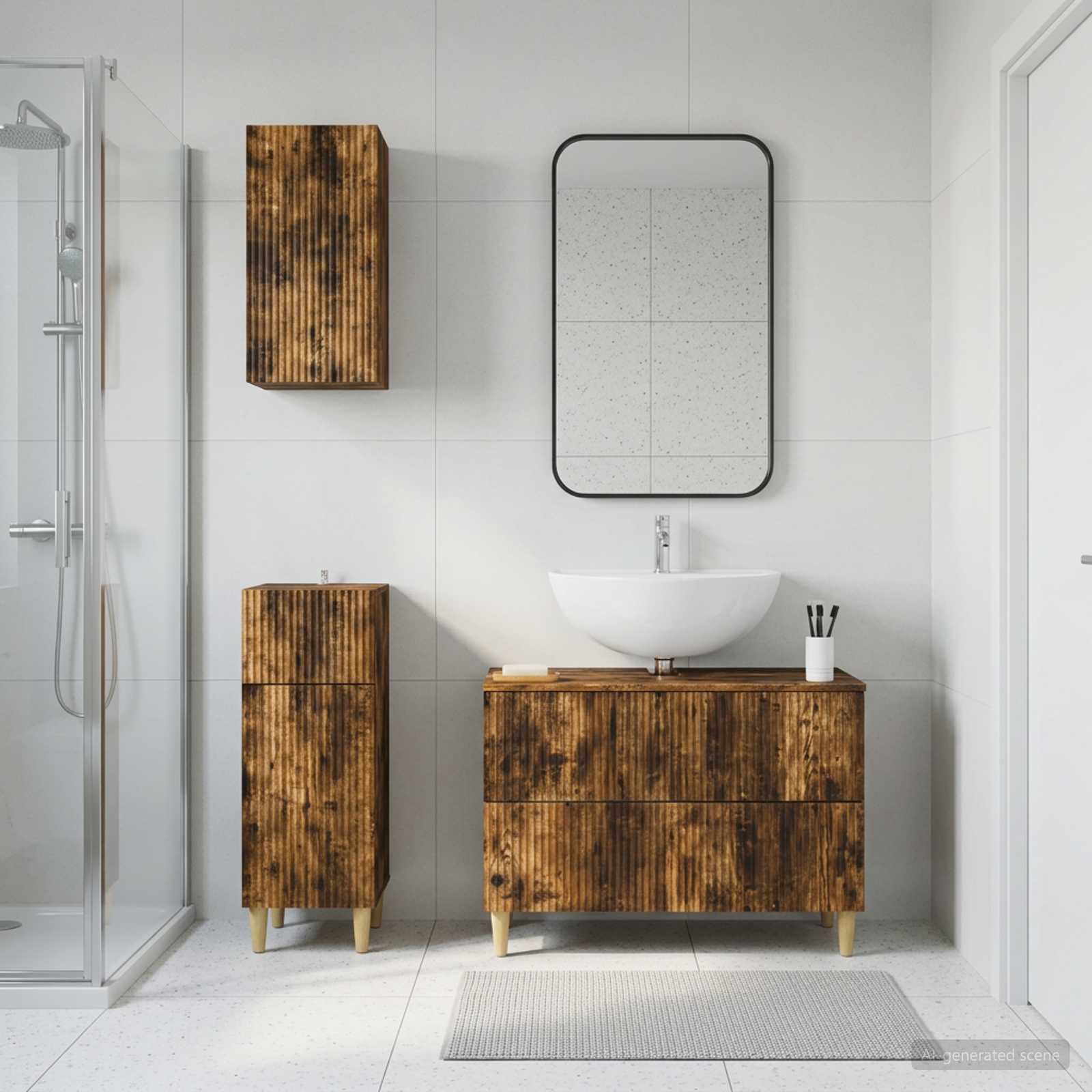 3-teiliges Badezimmer-Schranksystem ARNHEM Raucheiche