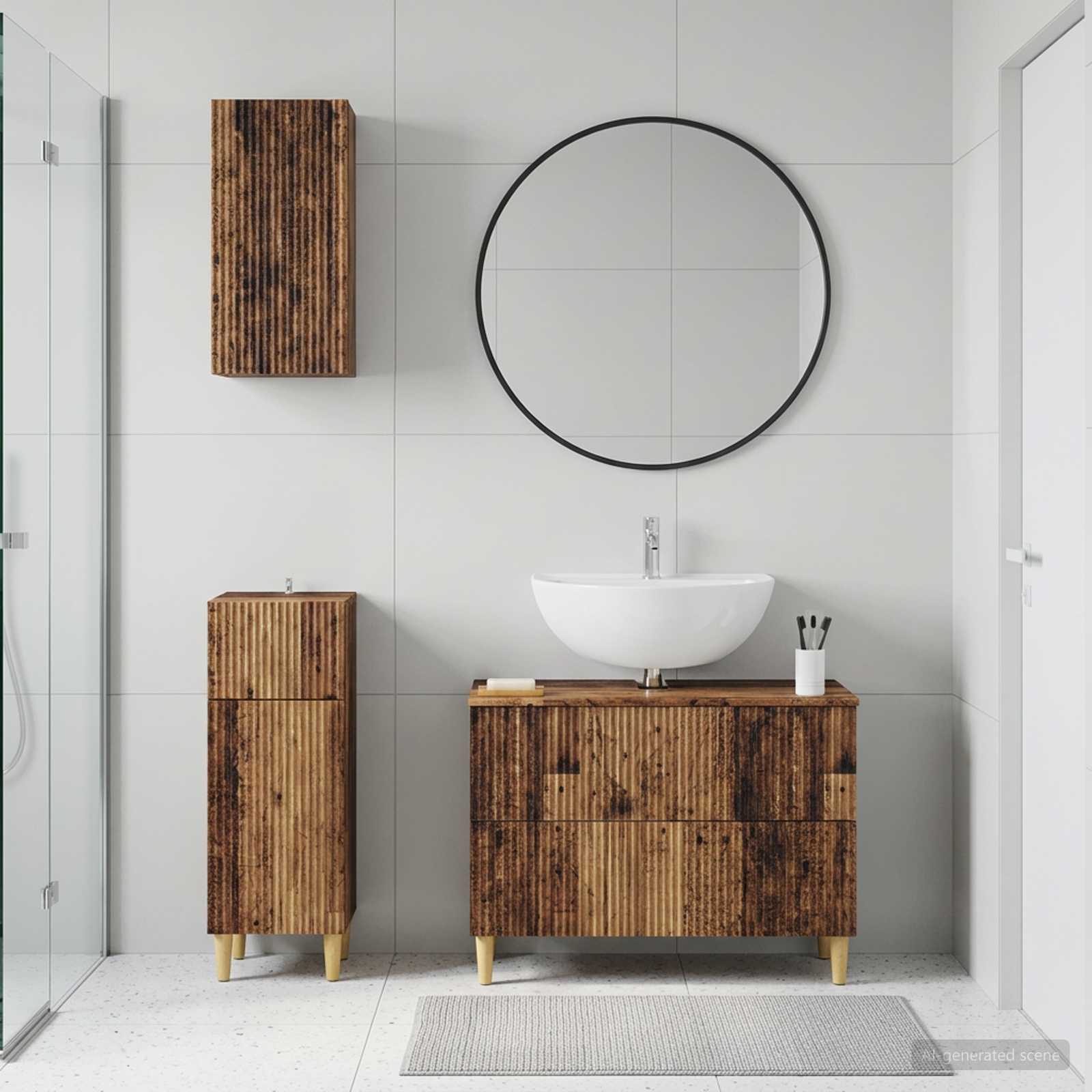 3-teiliges Badezimmer-Schranksystem ARNHEM Altholz