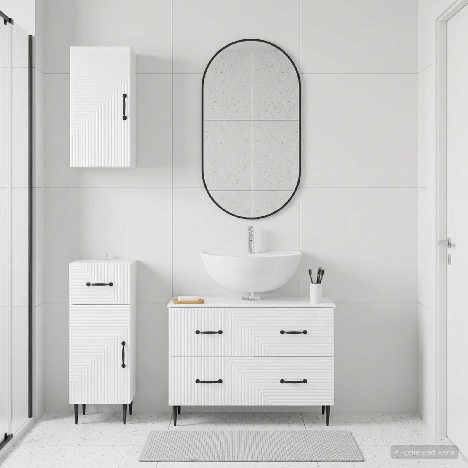 3-teiliges Badezimmer-Schranksystem HAARLEM Hochglanz Weiß