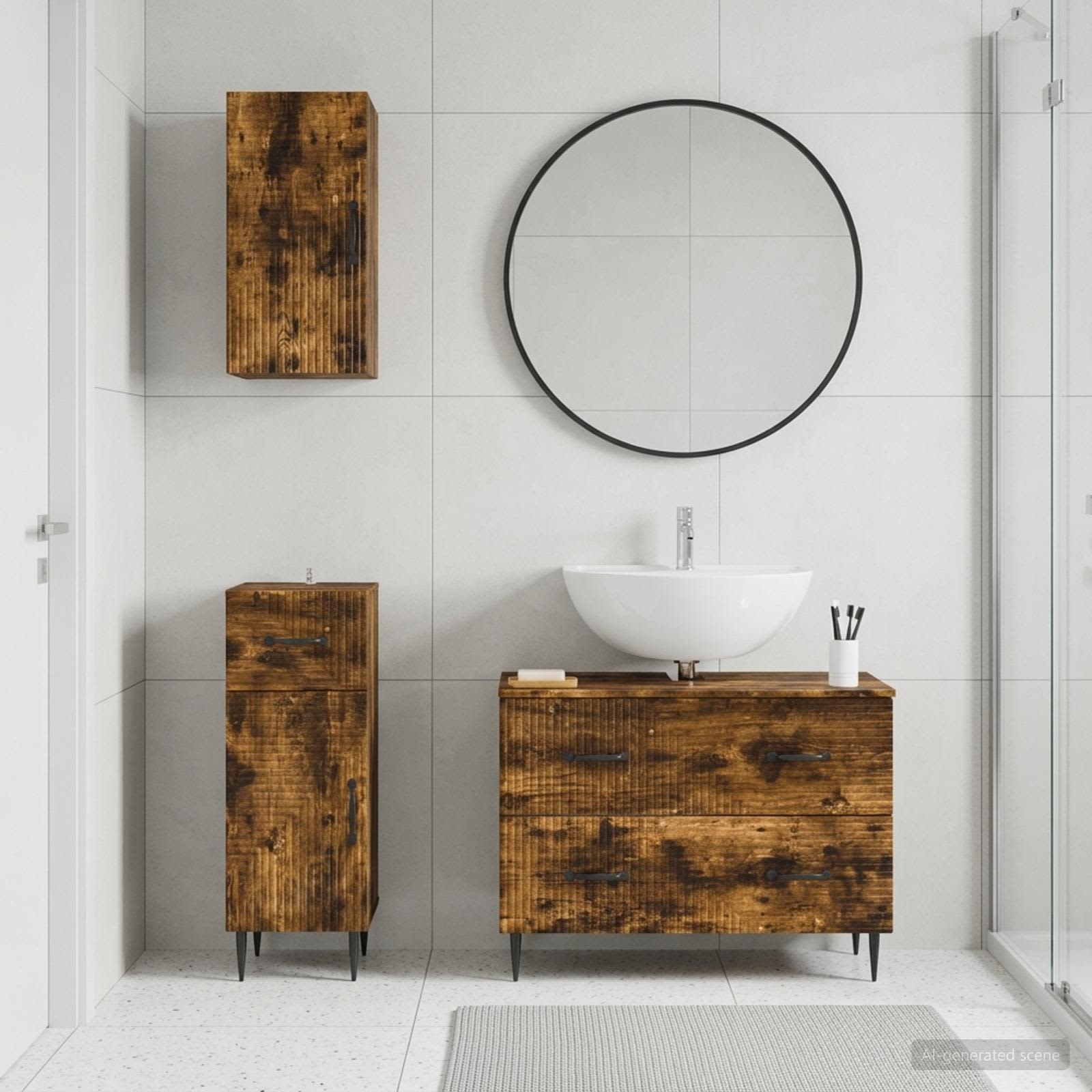 3-teiliges Badezimmer-Schranksystem HAARLEM Raucheiche