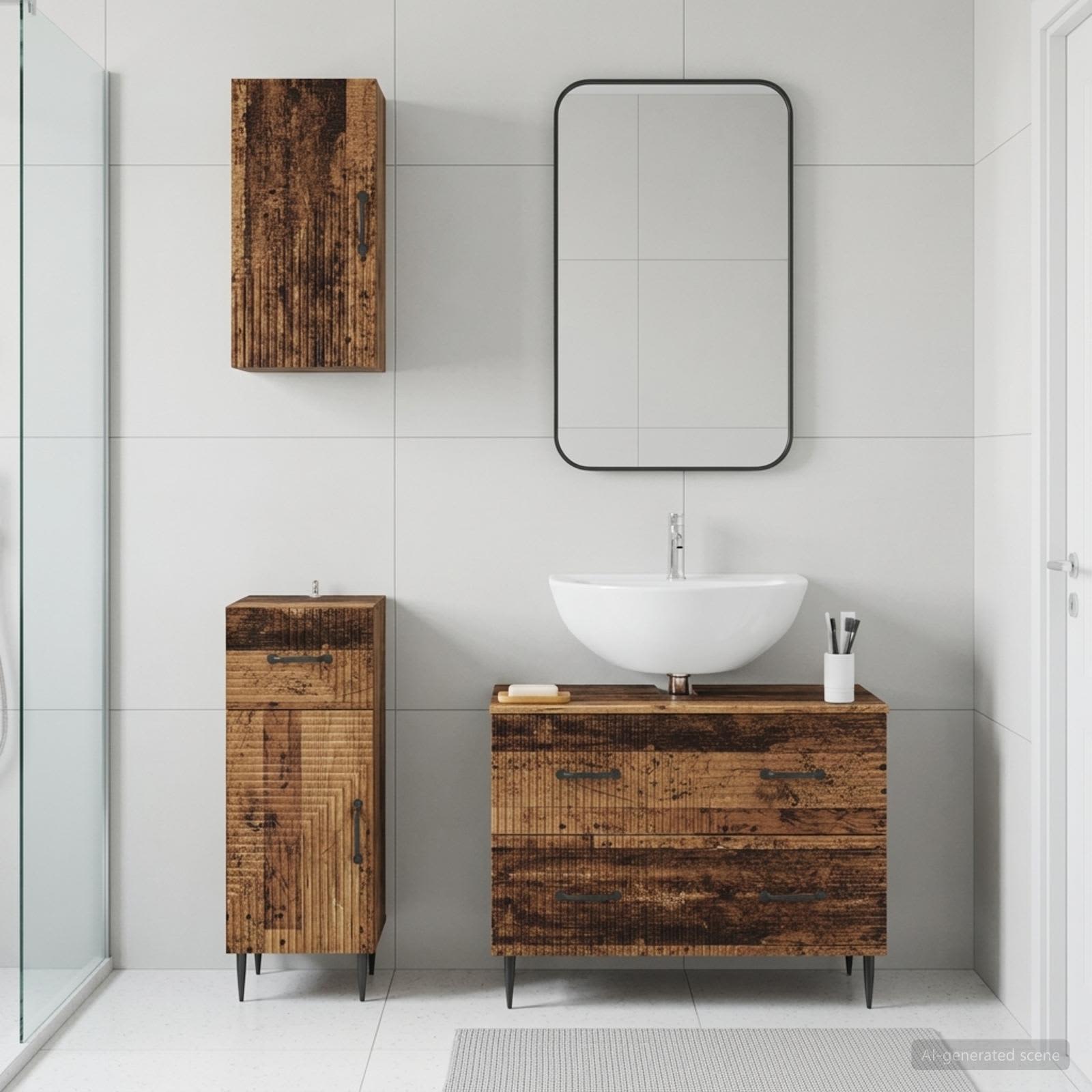 3-teiliges Badezimmer-Schranksystem HAARLEM Altholz