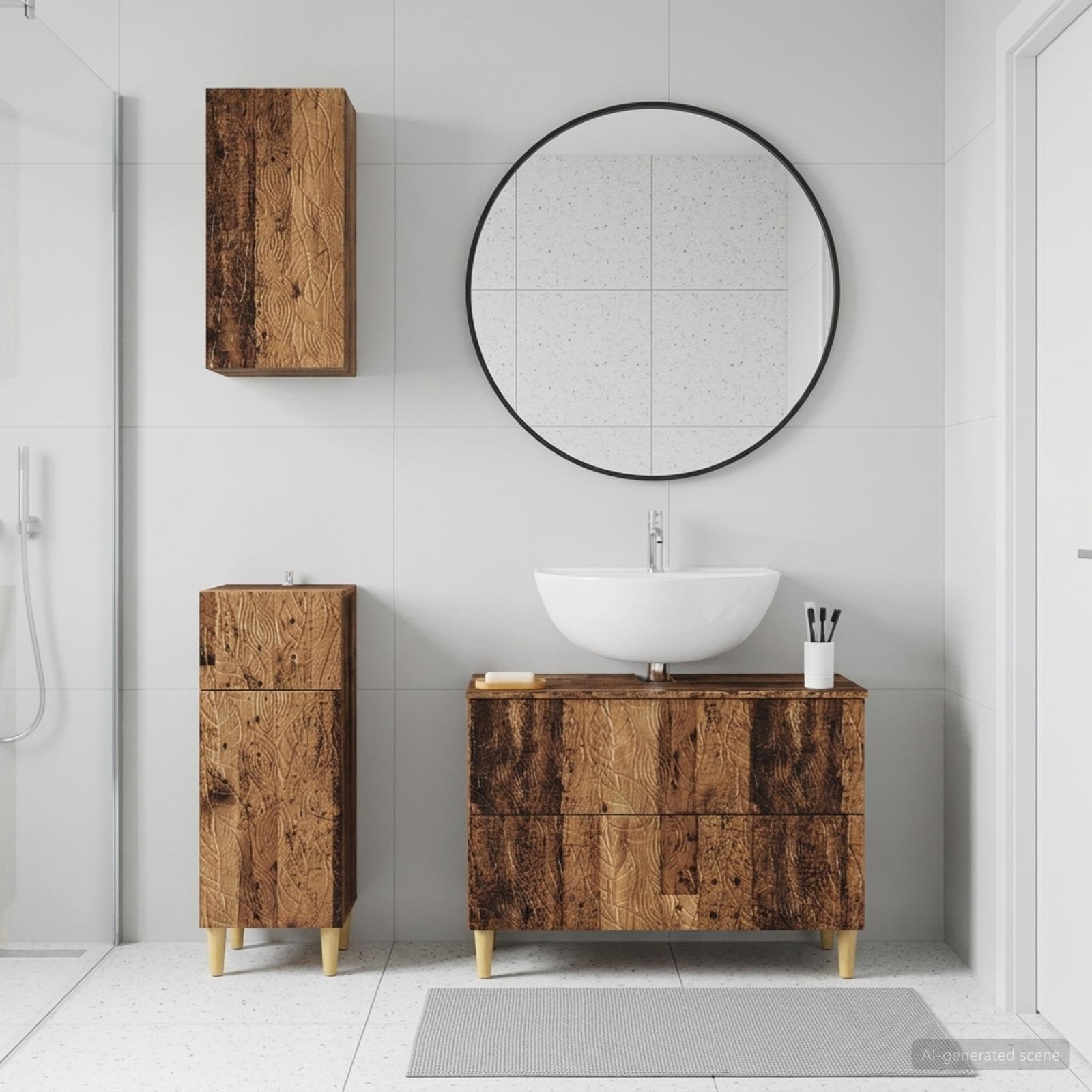3-teiliges Badezimmer-Schranksystem DELFT Altholz Holzwerkstoff