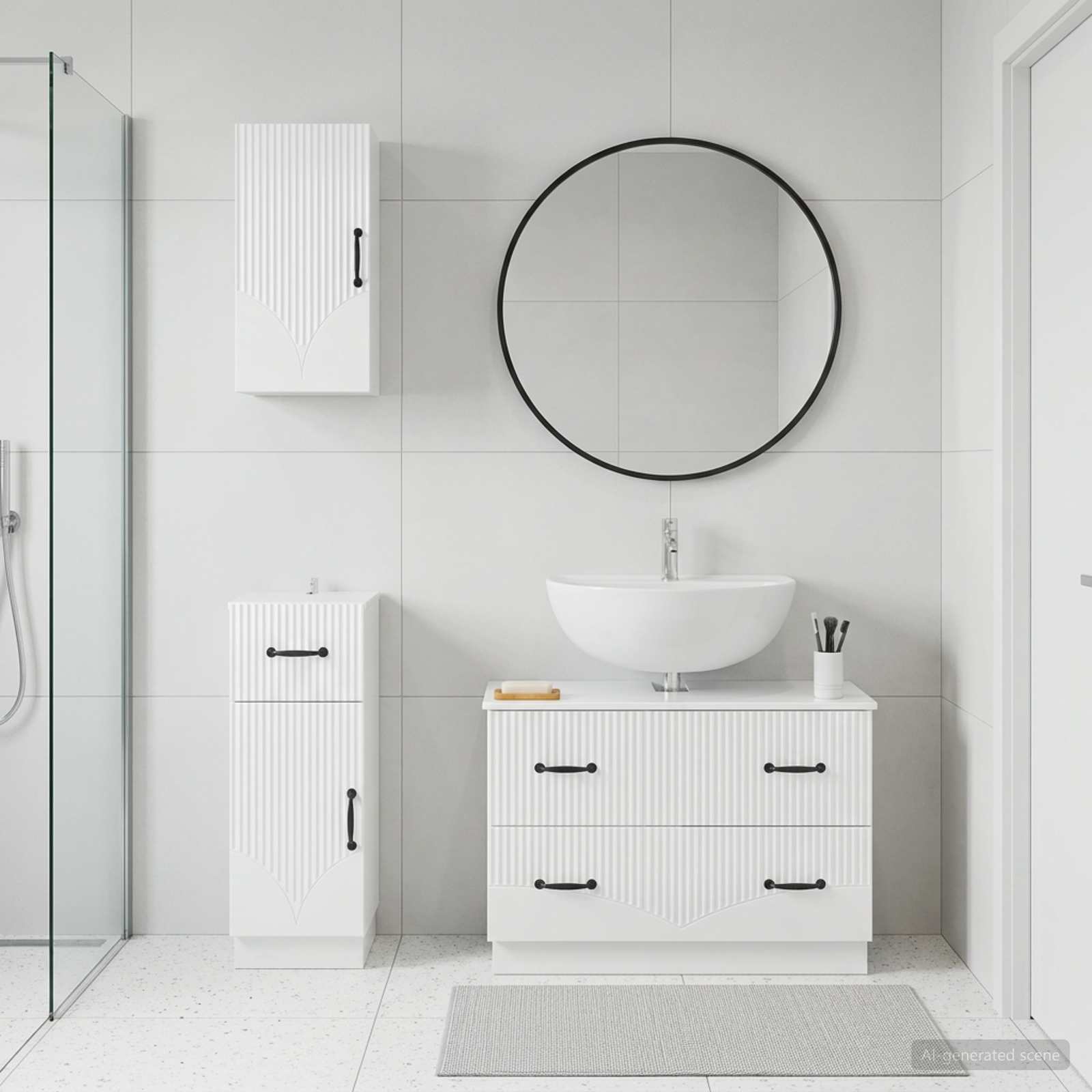 3-teiliges Badezimmer-Schranksystem HOORN Hochglanz Weiß