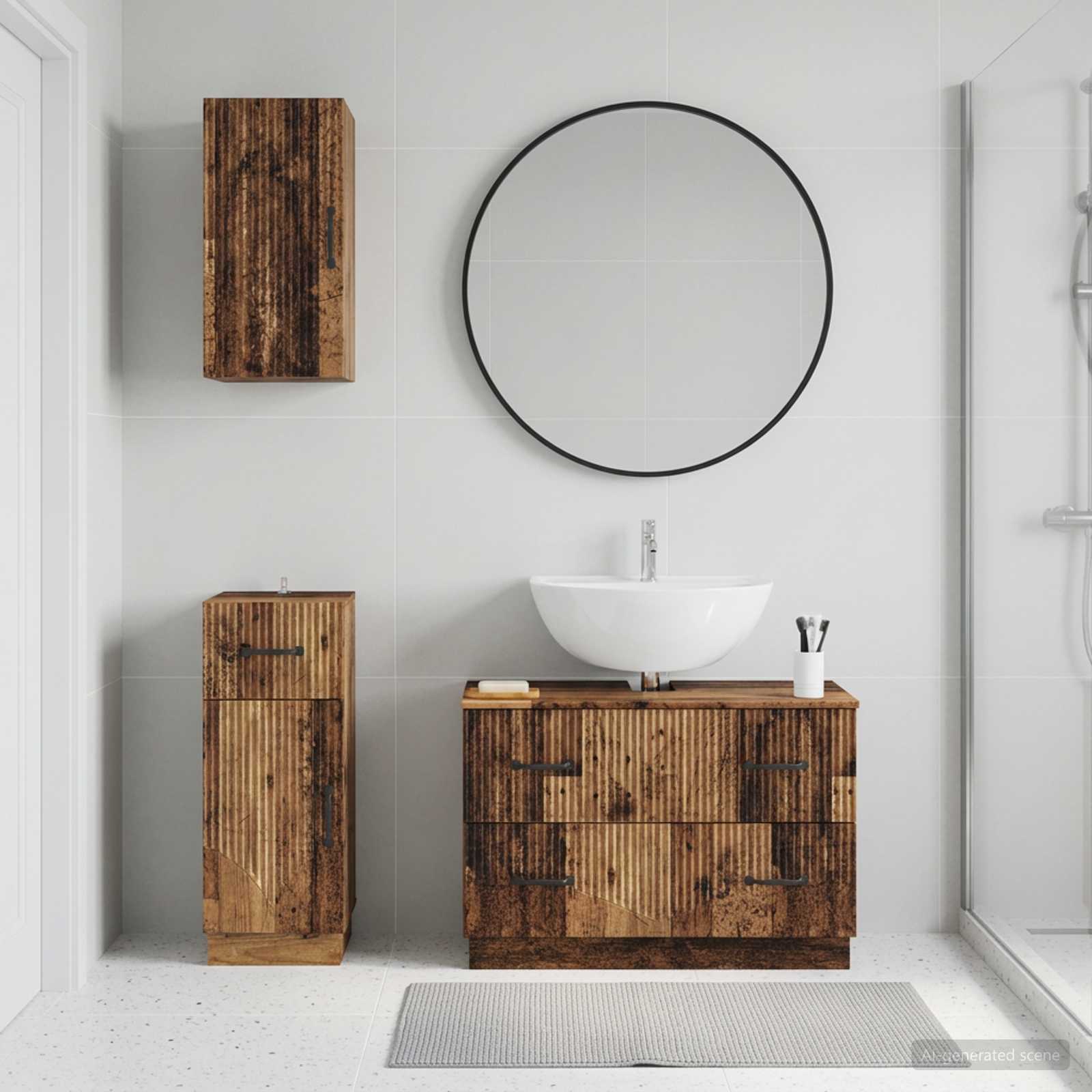 3-teiliges Badezimmer-Schranksystem HOORN Altholz Holzwerkstoff