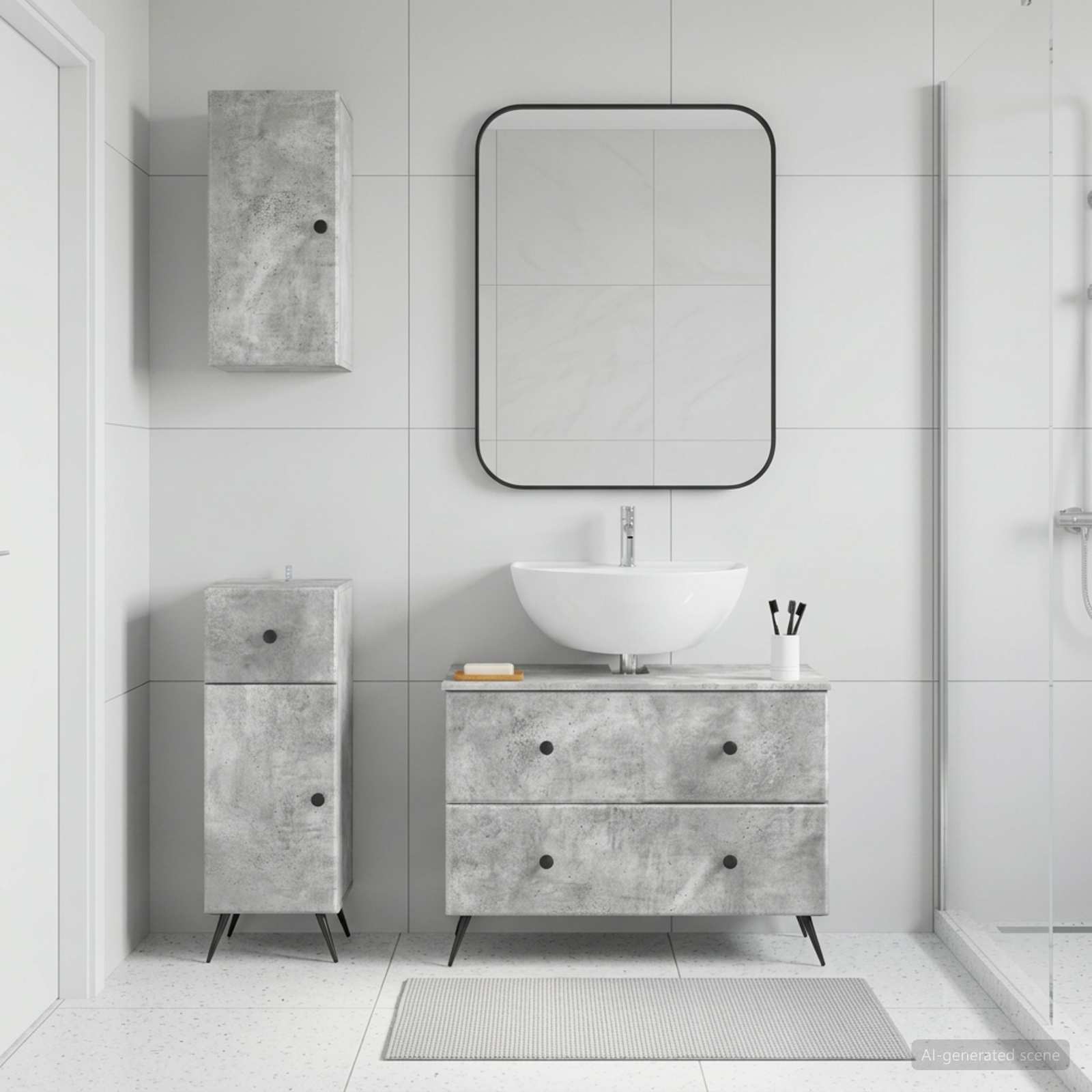 3-teiliges Badezimmer-Schranksystem BREDA Betongrau