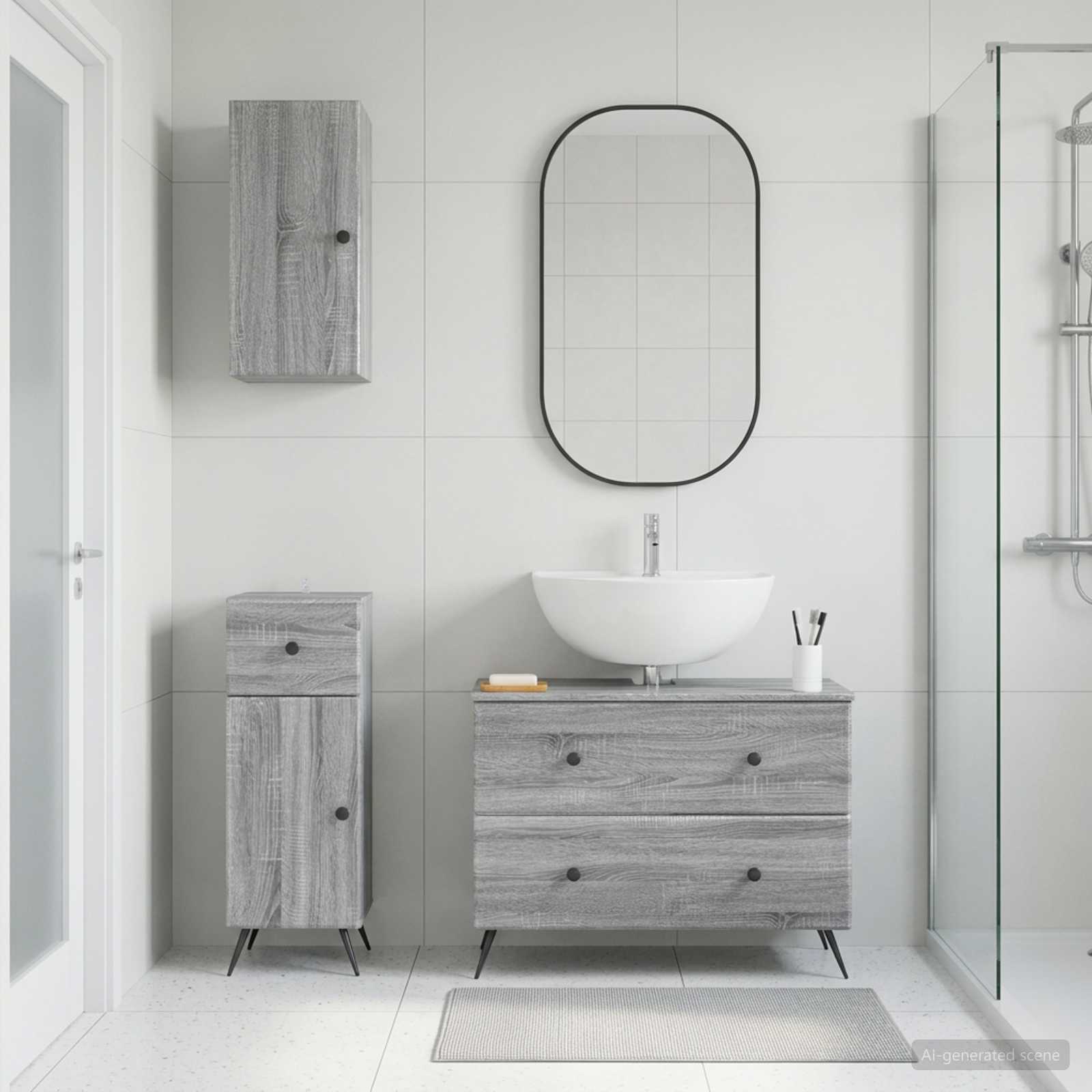3-teiliges Badezimmer-Schranksystem BREDA Sonoma-Grau
