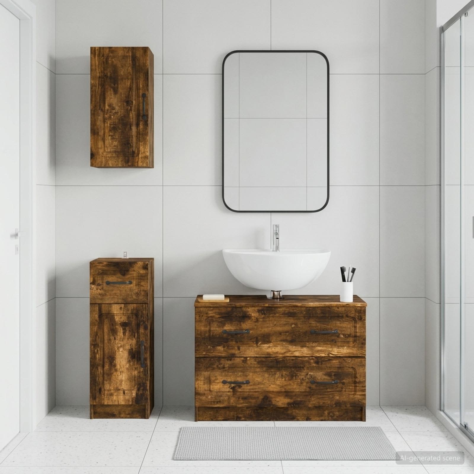 3-teiliges Badezimmer-Schranksystem UTRECHT Raucheiche