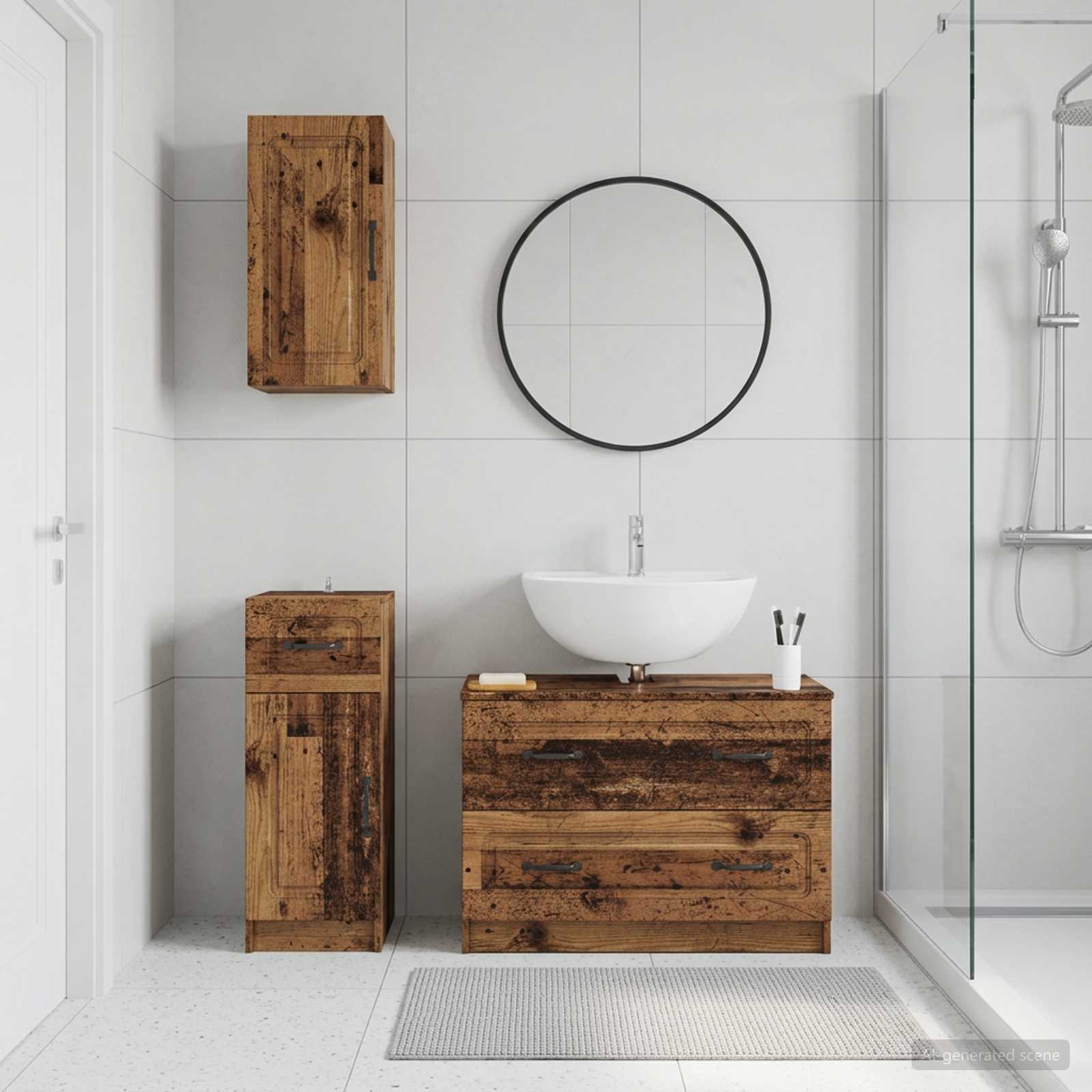 3-teiliges Badezimmer-Schranksystem UTRECHT Altholz