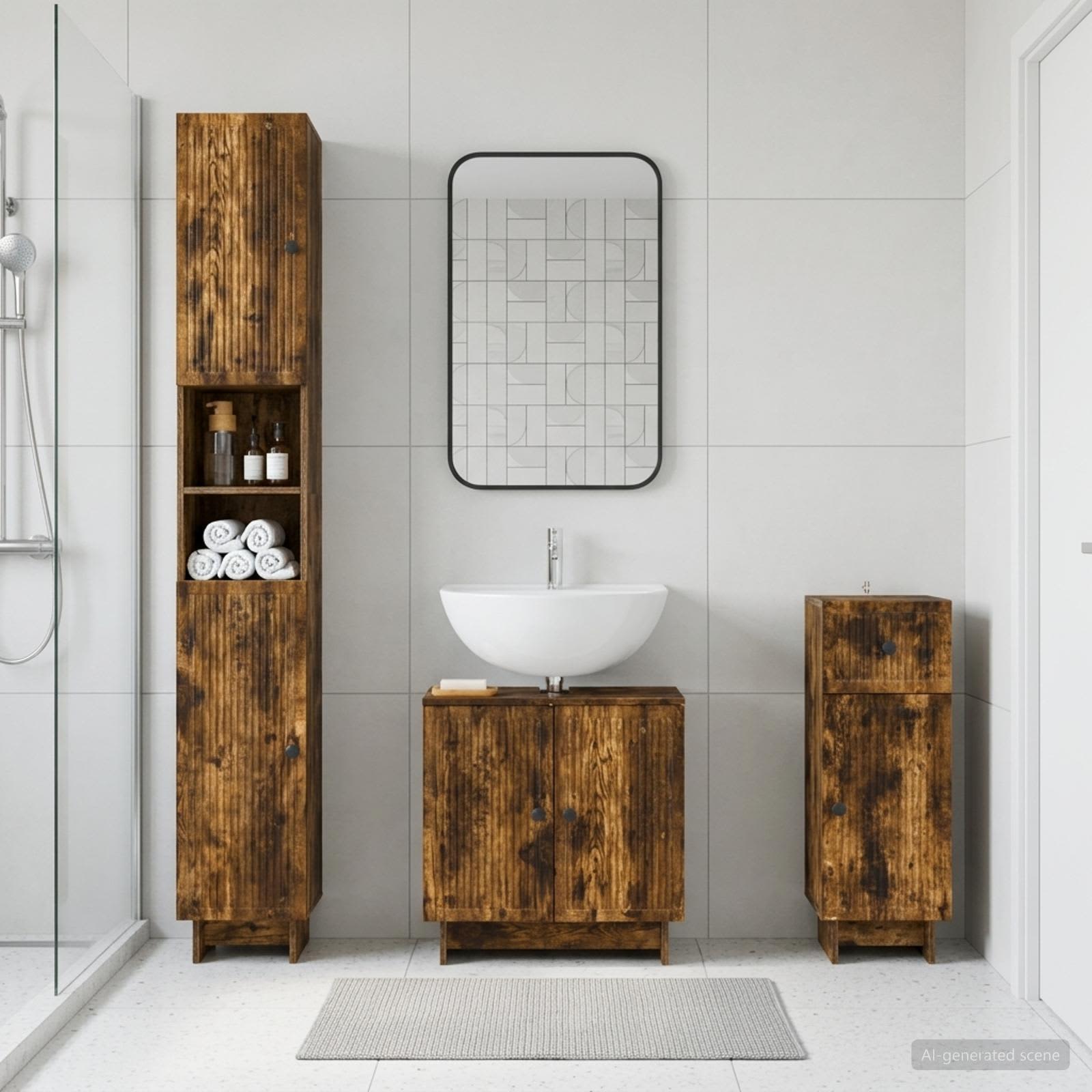 3-teiliges Badezimmer-Schranksystem EDE Raucheiche