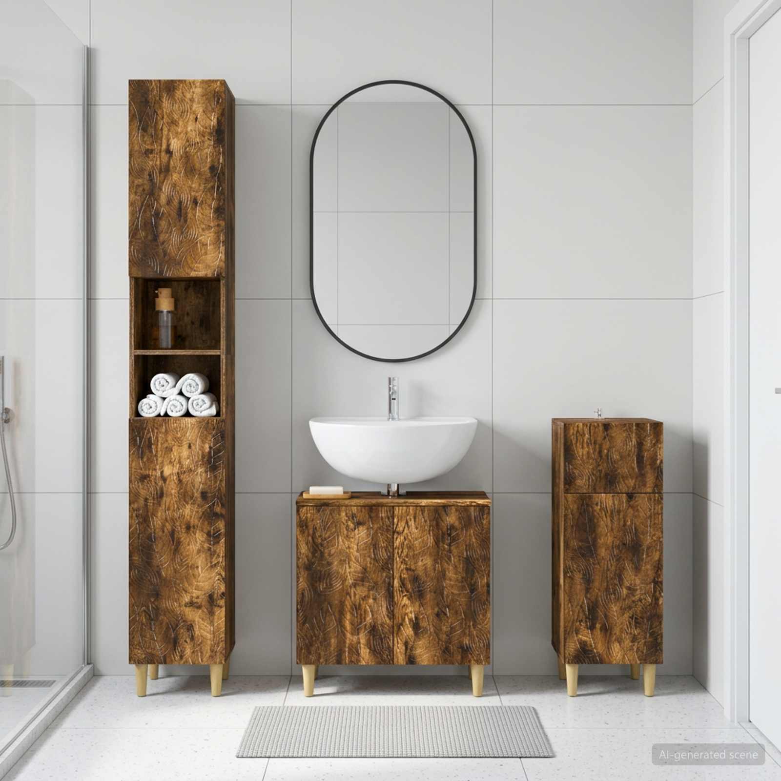 3-teiliges Badezimmer-Schranksystem DELFT Holzwerkstoff