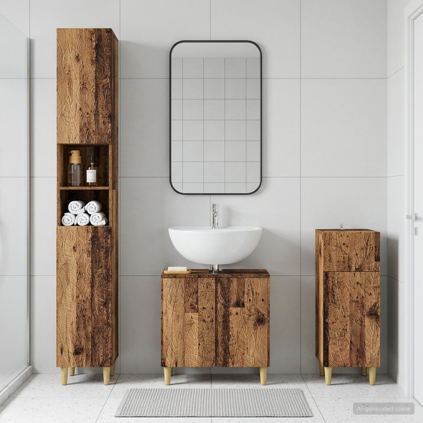 3-teiliges Badezimmer-Schranksystem DELFT Holzwerkstoff