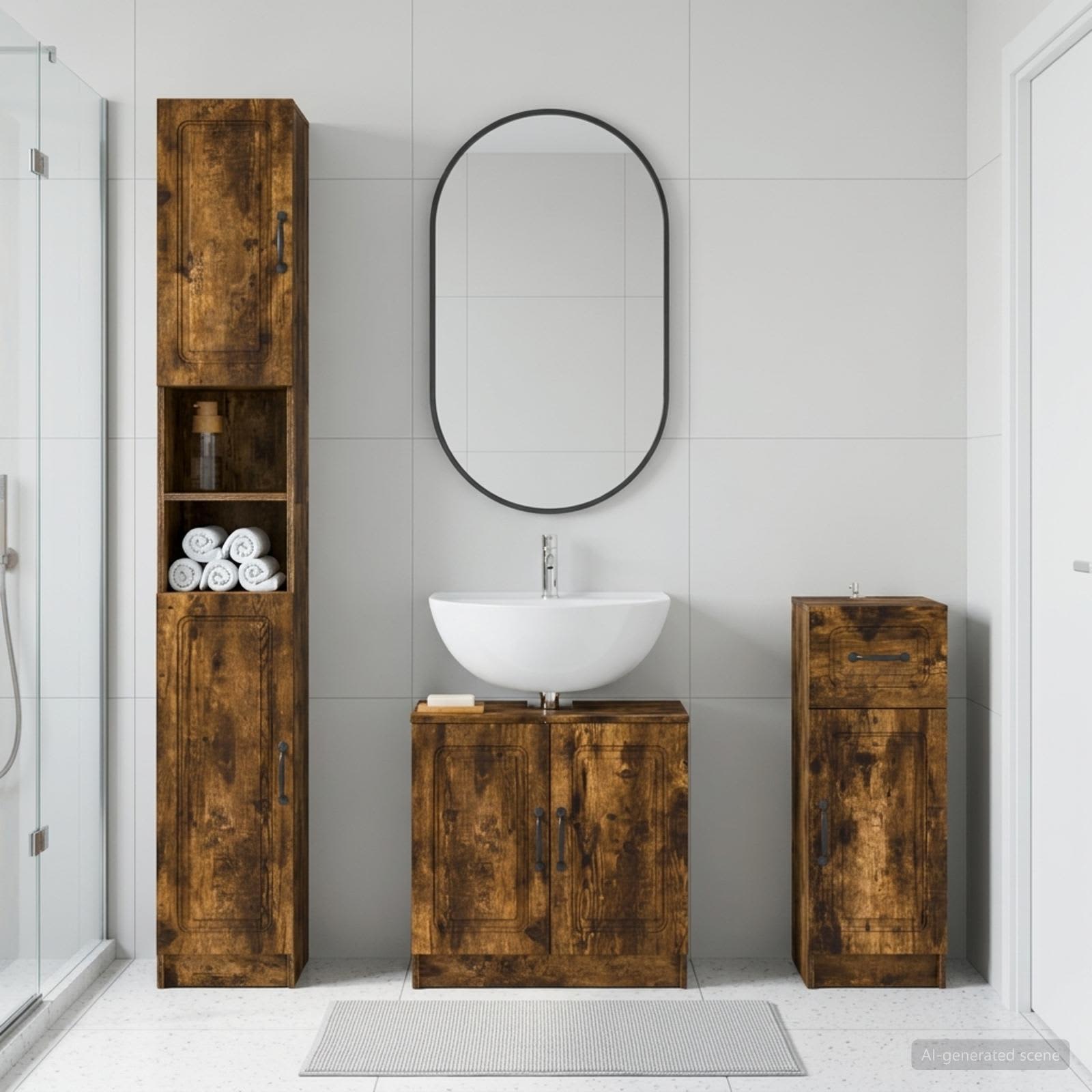 3-teiliges Badezimmer-Schranksystem UTRECHT Holzwerkstoff