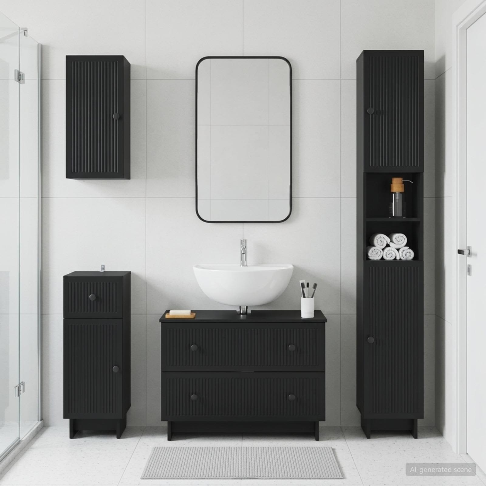 4-teiliges Badezimmer-Schrank-Set EDE Schwarz Holzwerkstoff