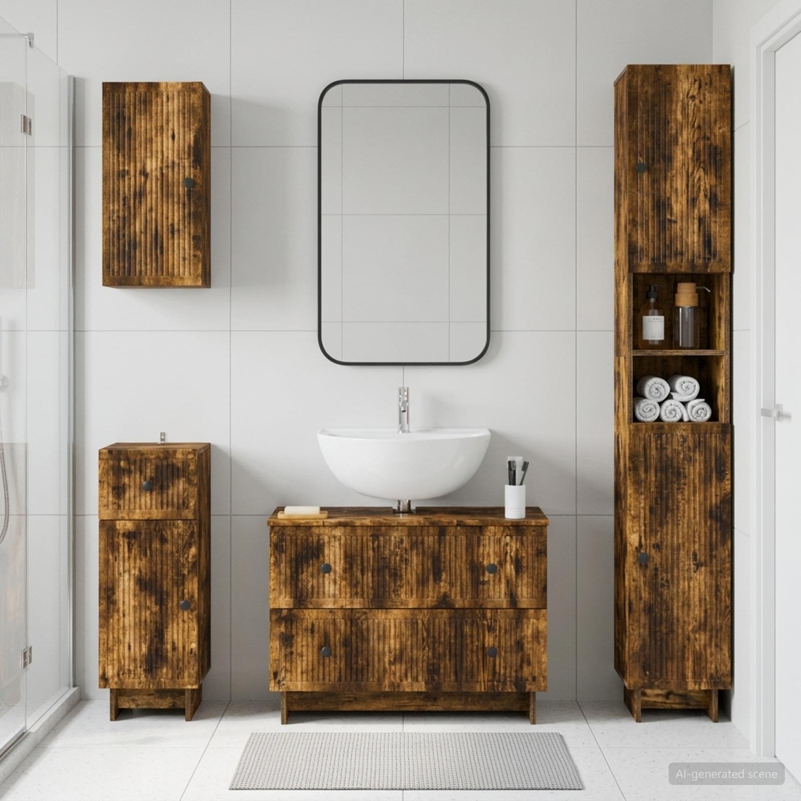 4-teiliges Badezimmer-Schrank-Set EDE Raucheiche Holzwerkstoff