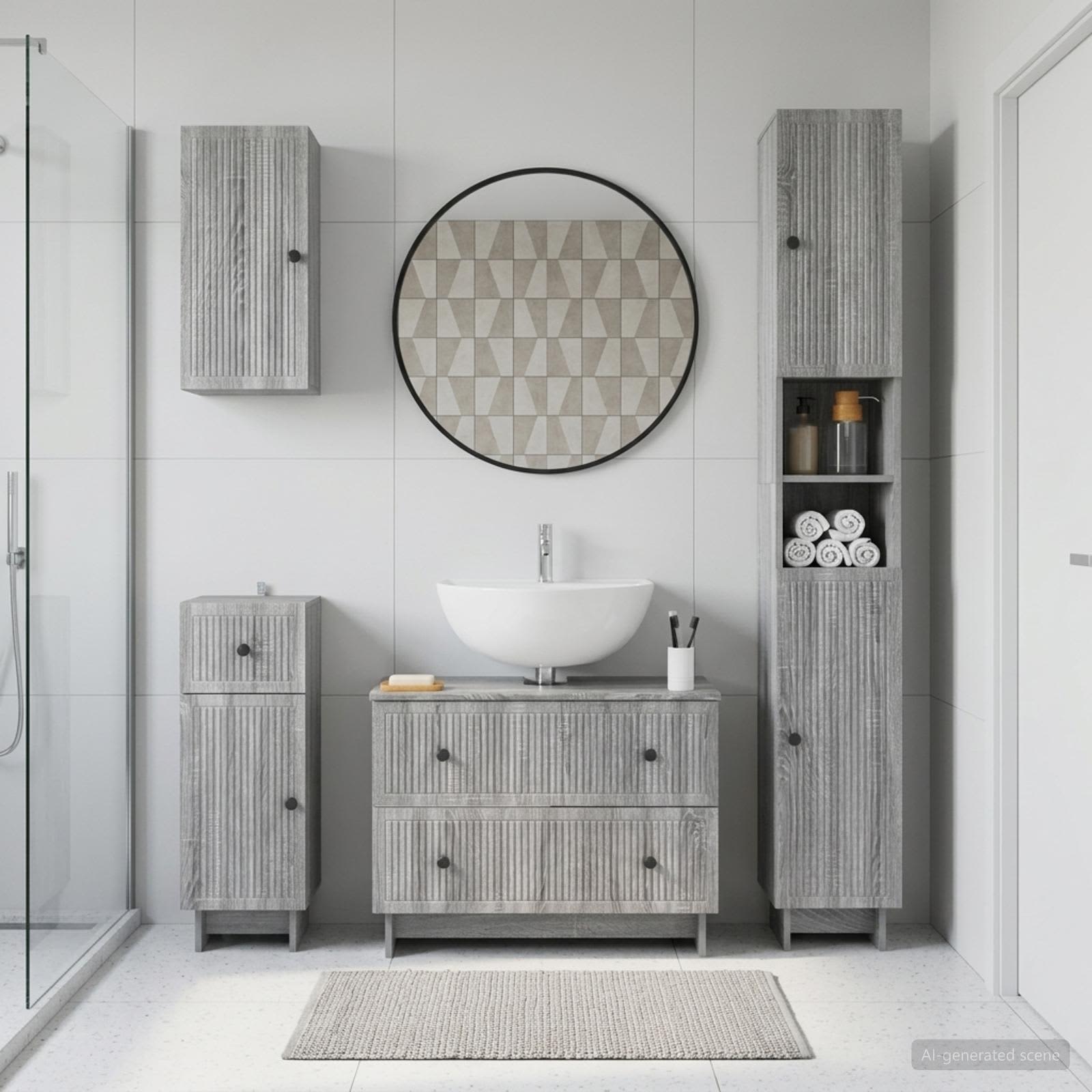4-teiliges Badezimmer-Schrank-Set EDE Sonoma-Grau Holzwerkstoff