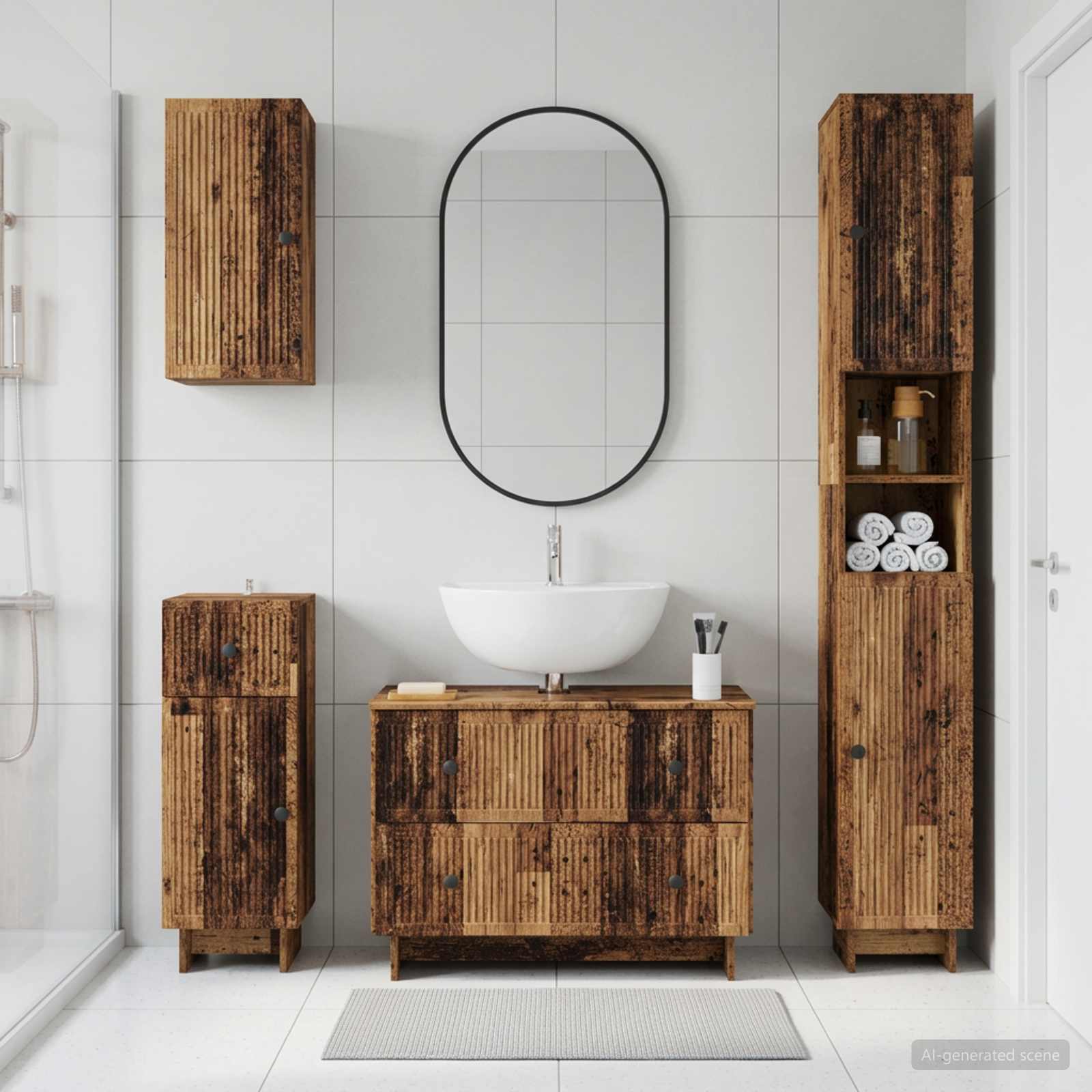 4-teiliges Badezimmer-Schrank-Set EDE Altholz Holzwerkstoff