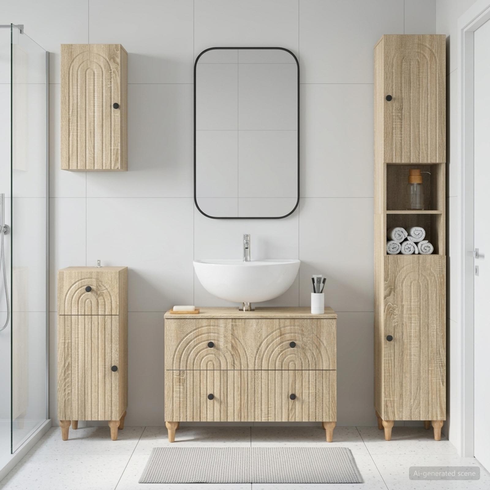 4-teiliges Badezimmer-Schrank-Set ALKMAAR Sonoma-Eiche