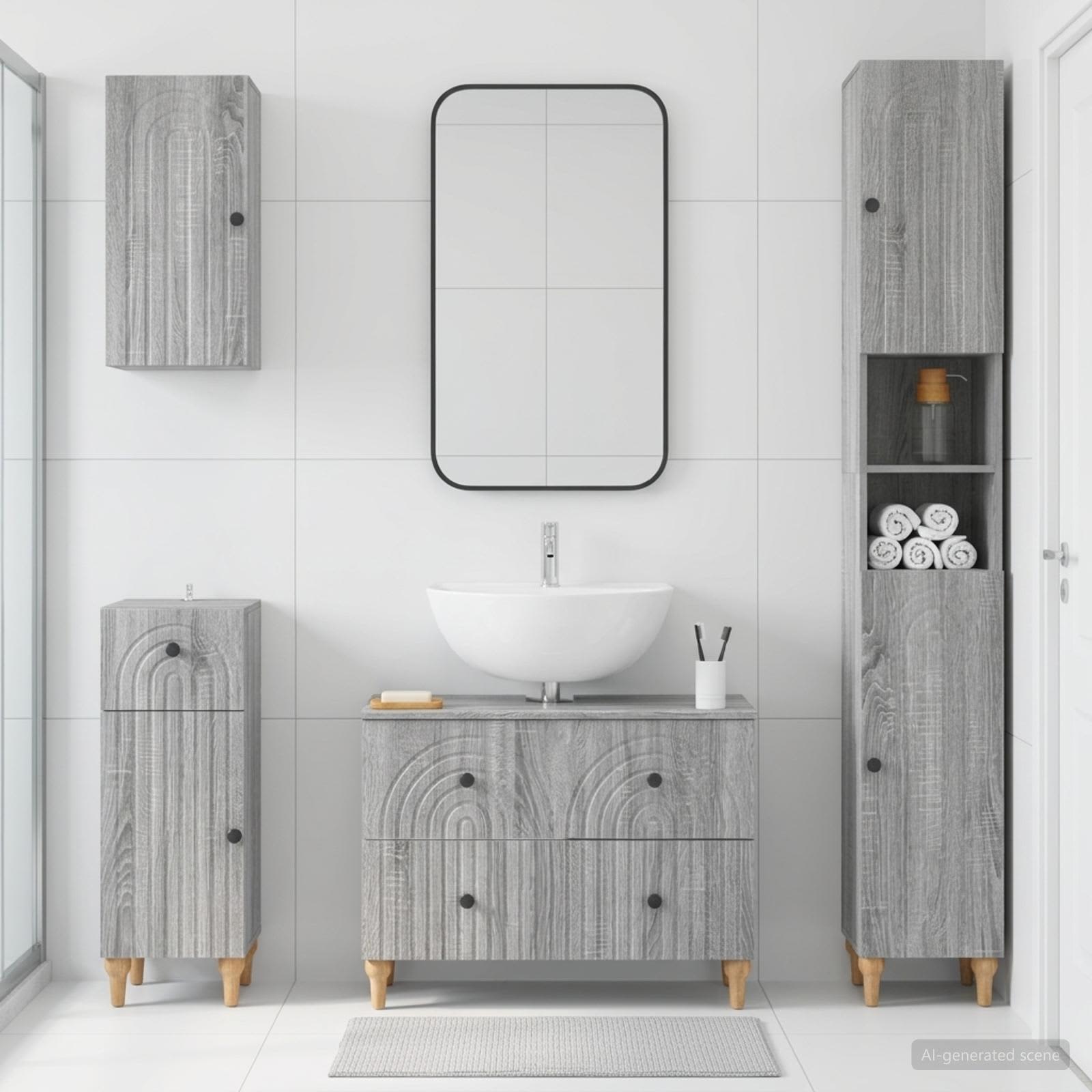 4-teiliges Badezimmer-Schrank-Set ALKMAAR Sonoma-Grau
