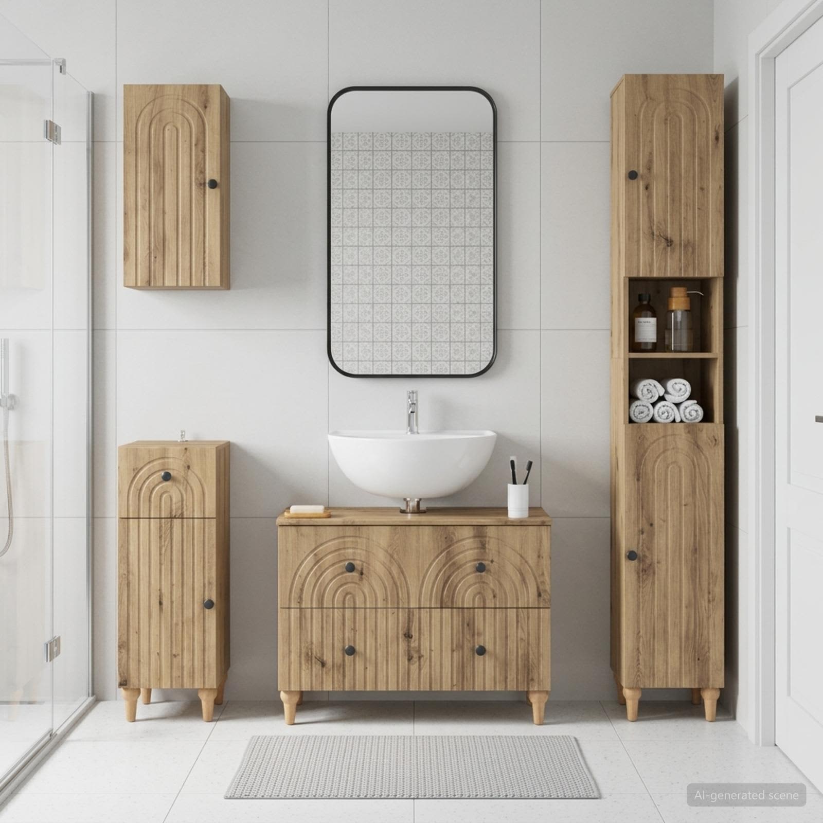 4-teiliges Badezimmer-Schrank-Set ALKMAAR Artisan-Eiche