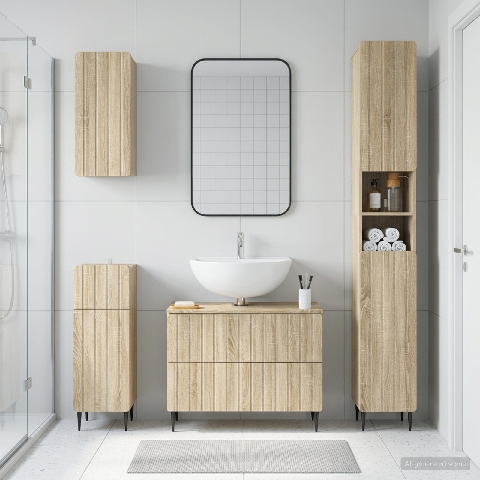 4-teiliges Badezimmer-Schrank-Set ZWOLLE Sonoma-Eiche