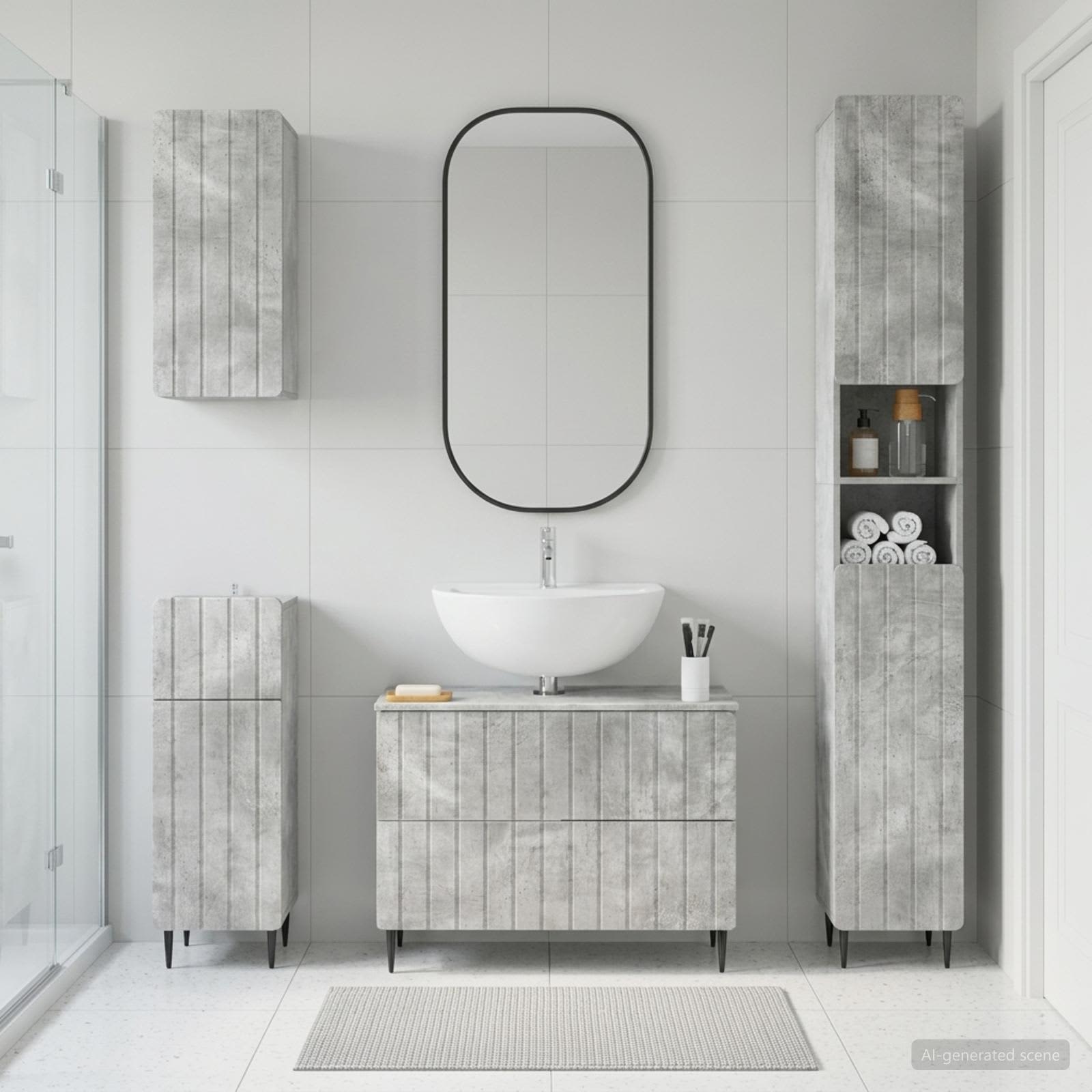 4-teiliges Badezimmer-Schrank-Set ZWOLLE Betongrau