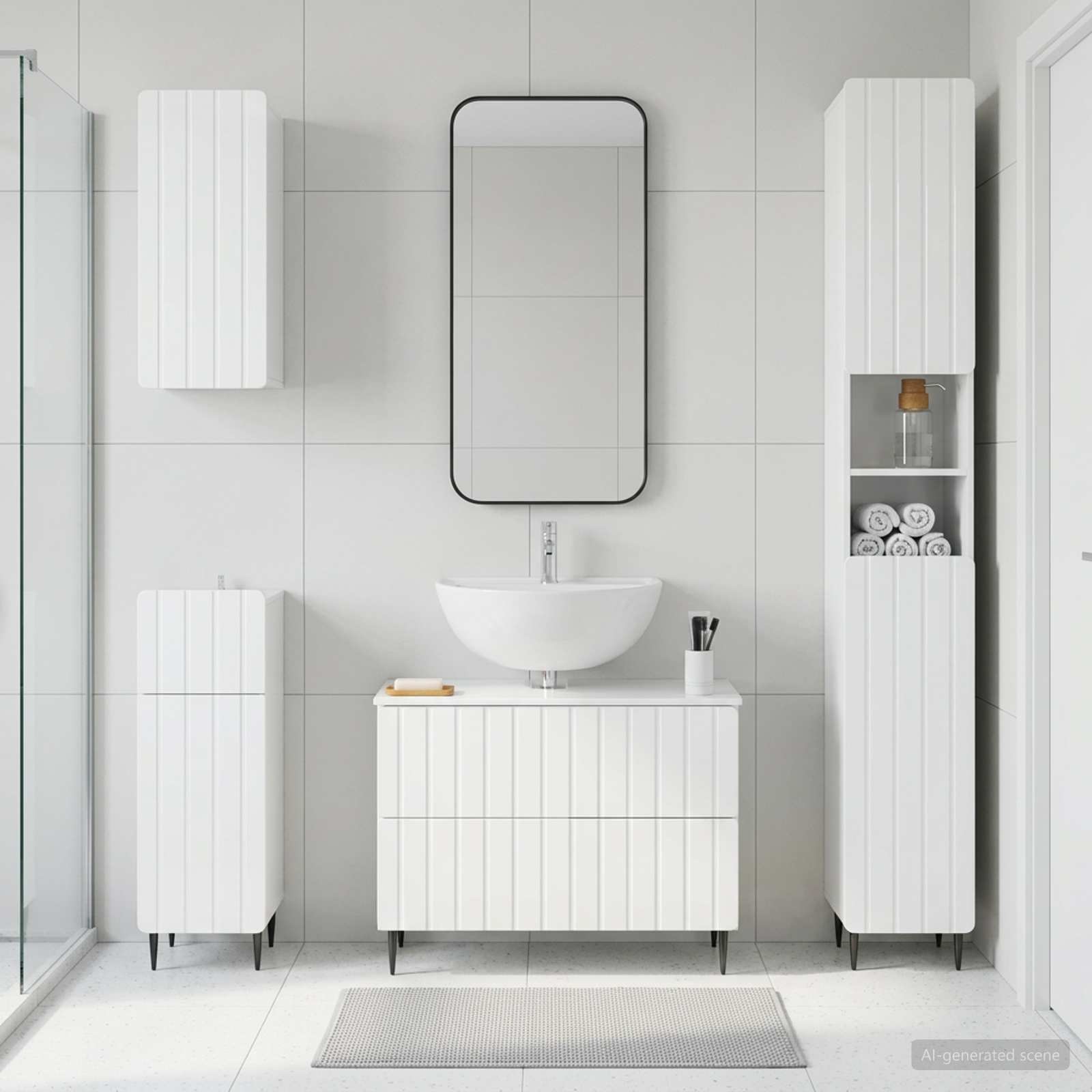 4-teiliges Badezimmer-Schrank-Set ZWOLLE Hochglanz Weiß