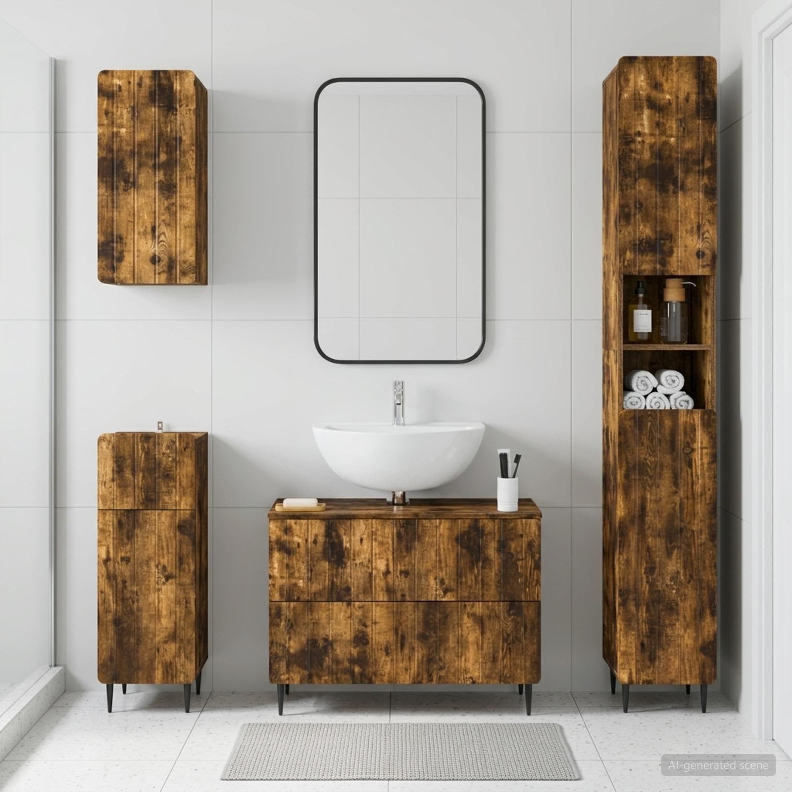 4-teiliges Badezimmer-Schrank-Set ZWOLLE Raucheiche