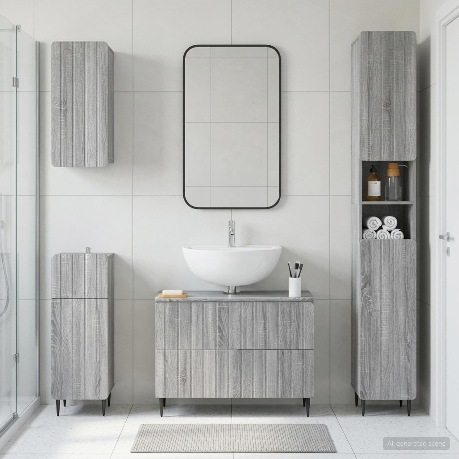 4-teiliges Badezimmer-Schrank-Set ZWOLLE Sonoma-Grau