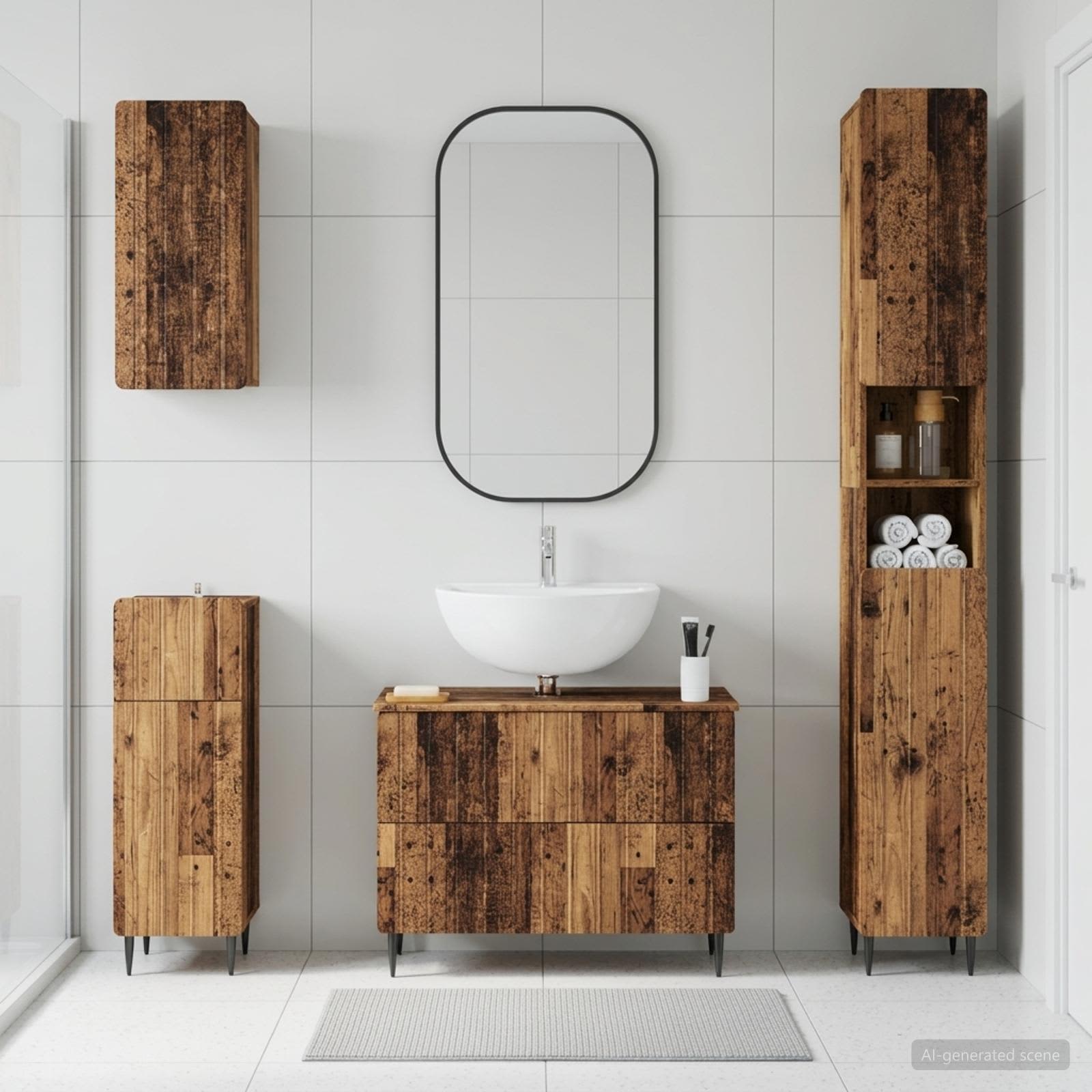 4-teiliges Badezimmer-Schrank-Set ZWOLLE Altholz Holzwerkstoff