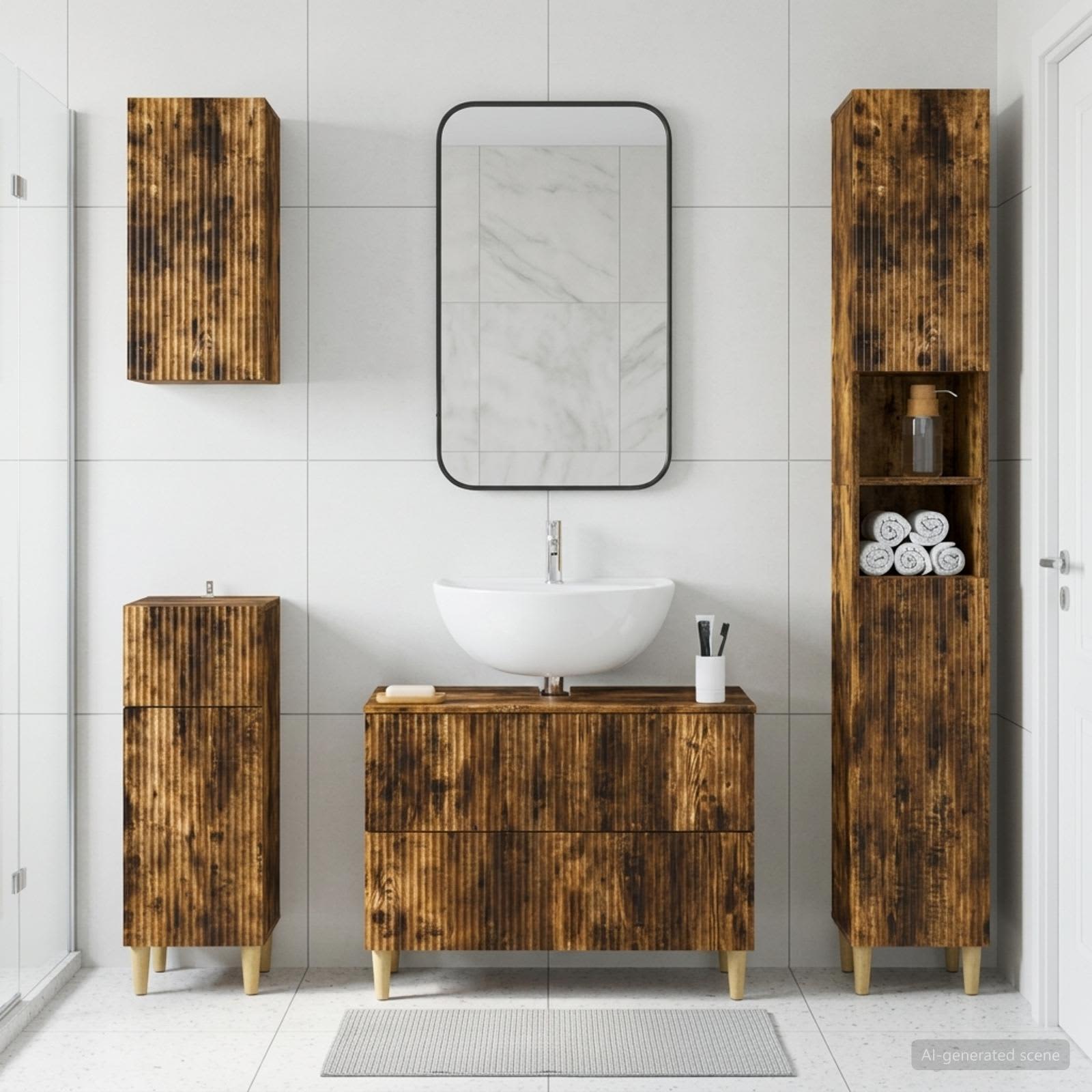 4-teiliges Badezimmer-Schrank-Set ARNHEM Raucheiche