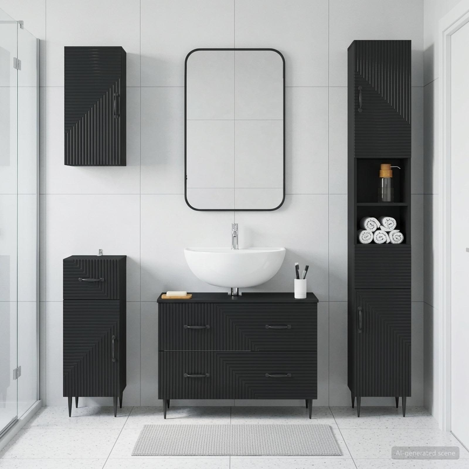 4-teiliges Badezimmer-Schrank-Set HAARLEM Schwarz Holzwerkstoff