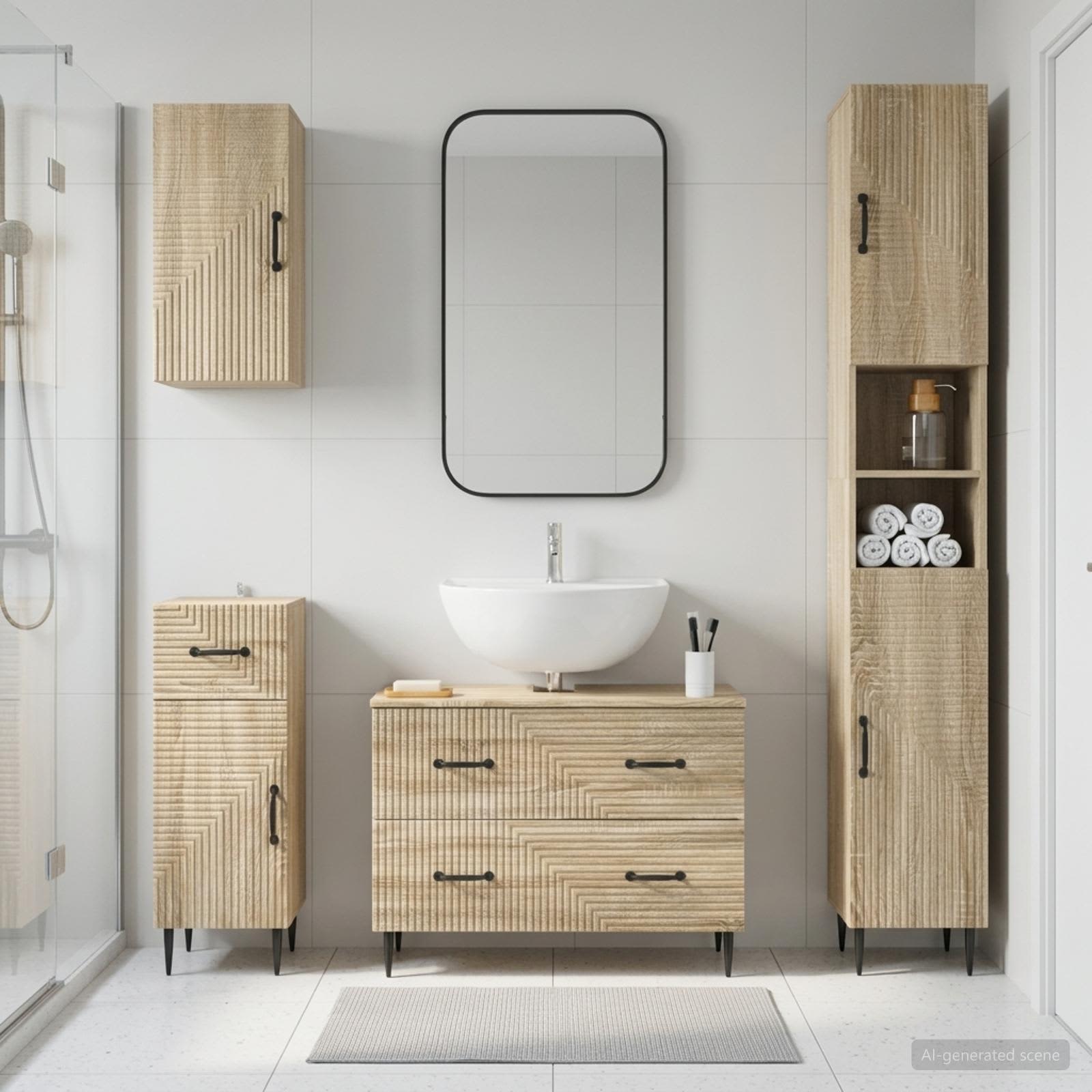 4-teiliges Badezimmer-Schrank-Set HAARLEM Sonoma-Eiche