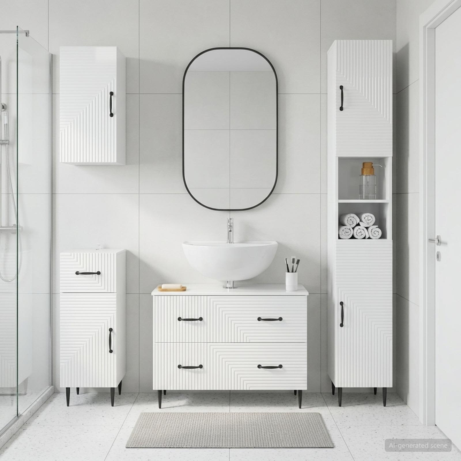 4-teiliges Badezimmer-Schrank-Set HAARLEM Hochglanz Weiß