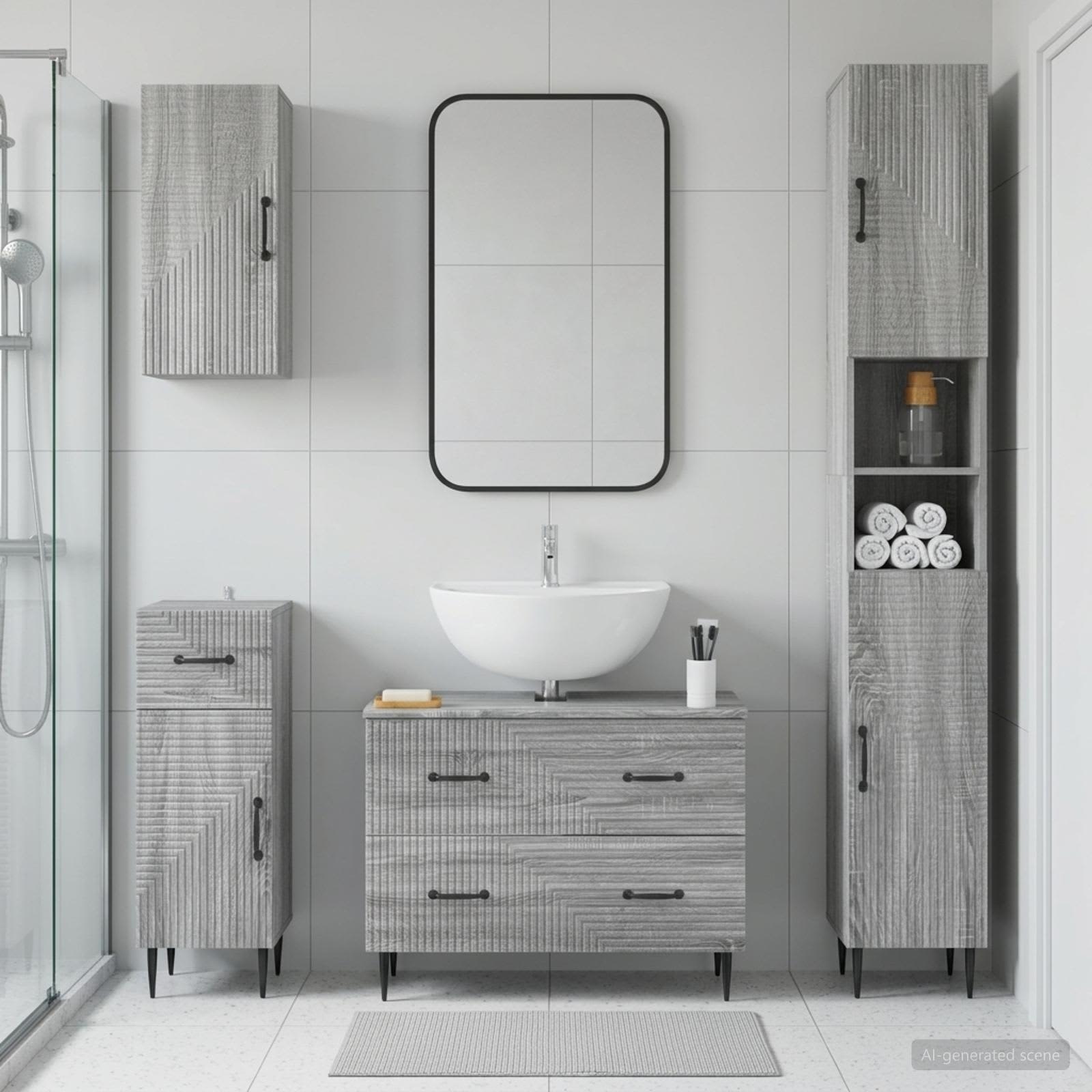 4-teiliges Badezimmer-Schrank-Set HAARLEM Sonoma-Grau
