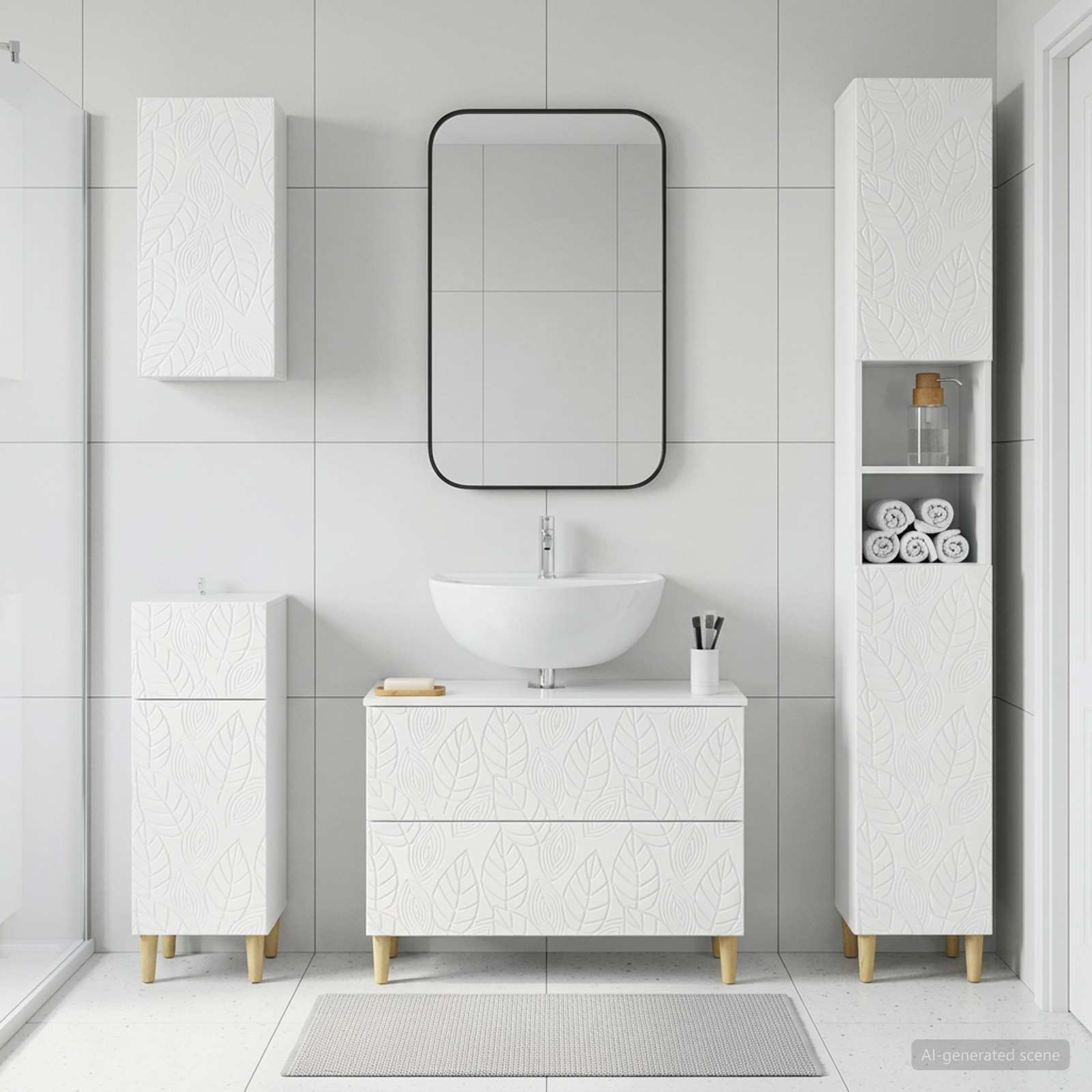 4-teiliges Badezimmer-Schrank-Set DELFT Hochglanz Weiß