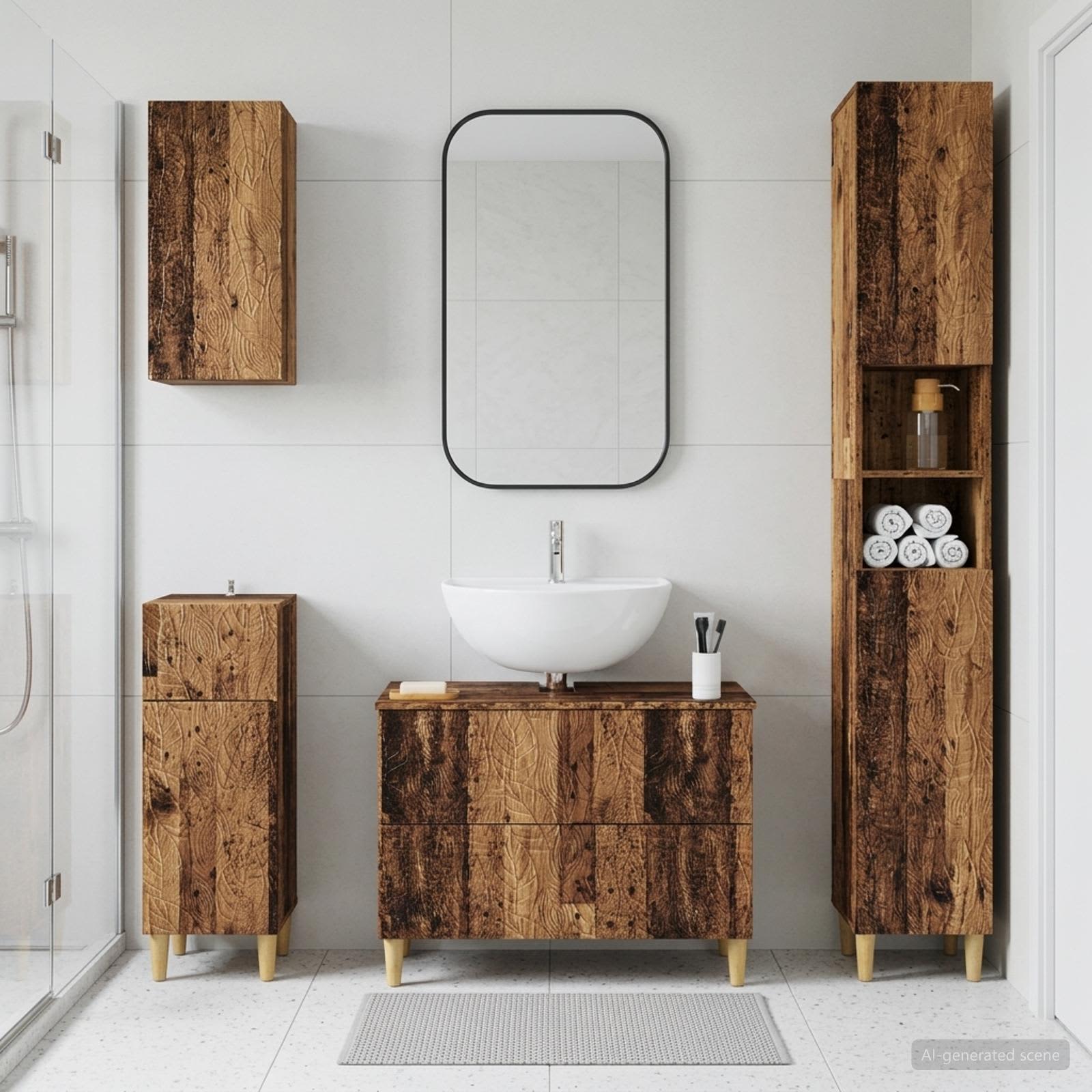 4-teiliges Badezimmer-Schrank-Set DELFT Altholz Holzwerkstoff