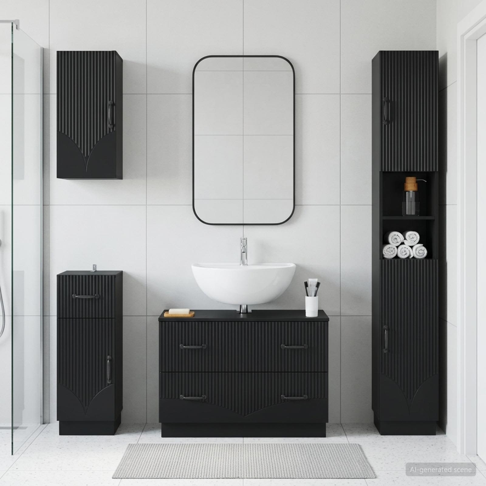 4-teiliges Badezimmer-Schrank-Set HOORN Schwarz Holzwerkstoff