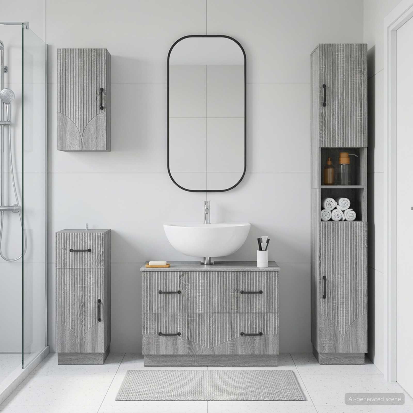 4-teiliges Badezimmer-Schrank-Set HOORN Sonoma-Grau