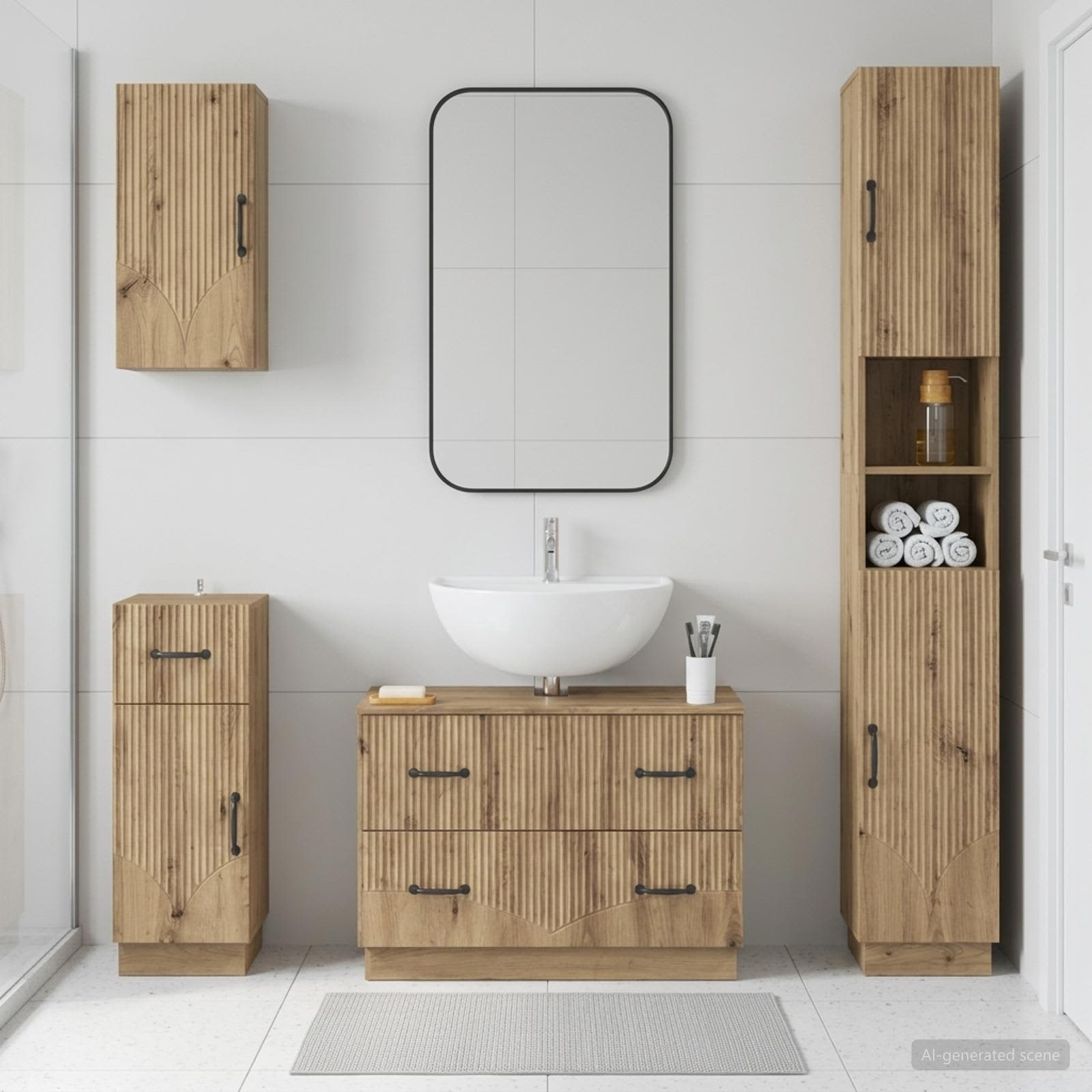 4-teiliges Badezimmer-Schrank-Set HOORN Artisan-Eiche