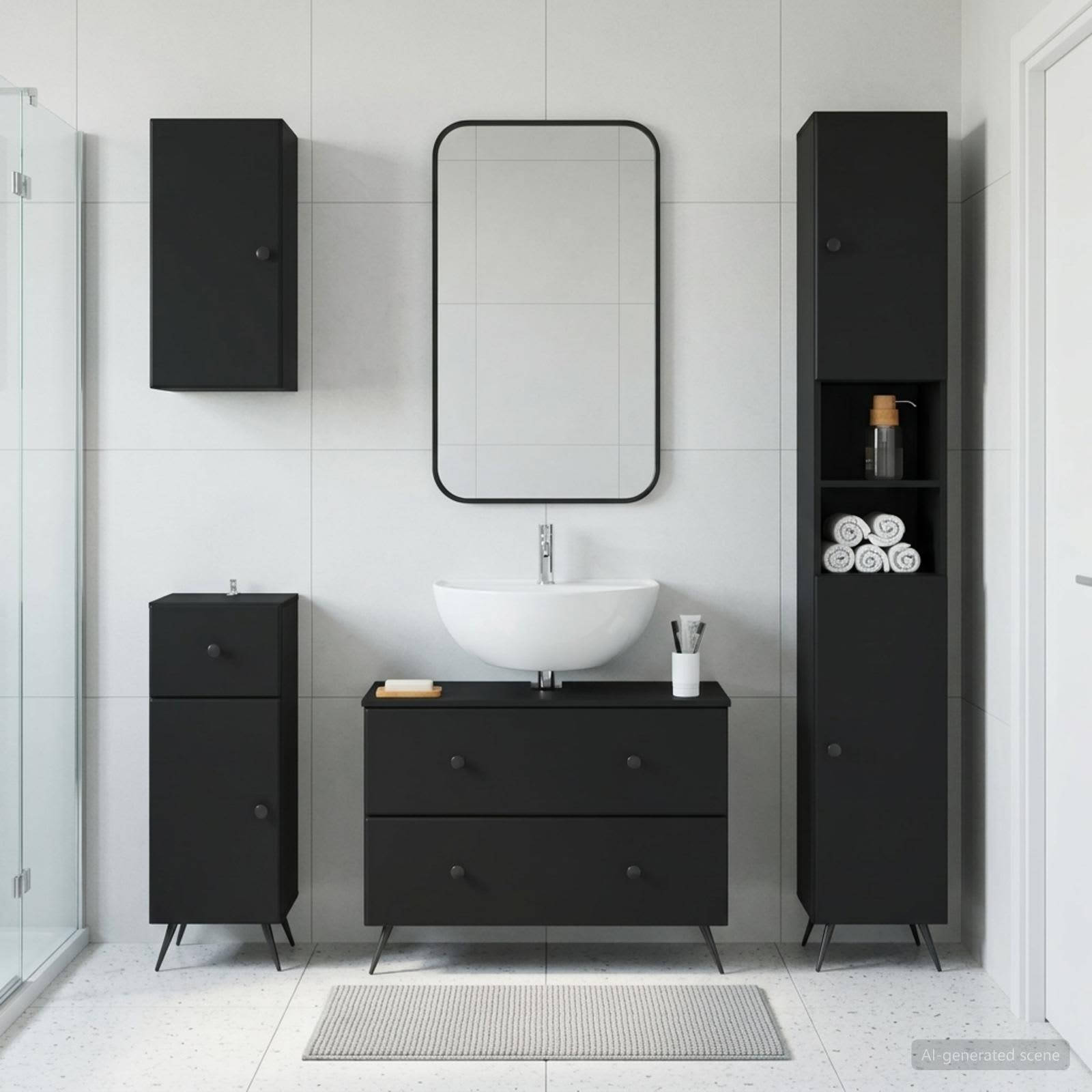 4-teiliges Badezimmer-Schrank-Set BREDA Schwarz Holzwerkstoff