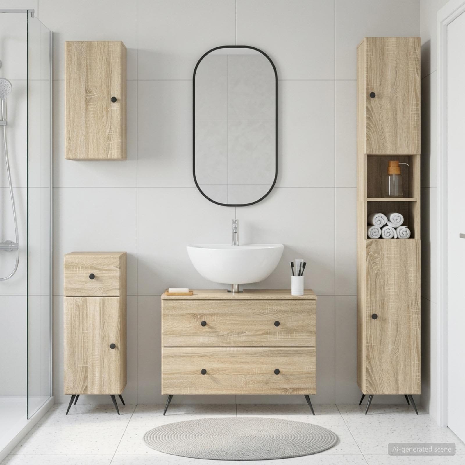 4-teiliges Badezimmer-Schrank-Set BREDA Sonoma-Eiche