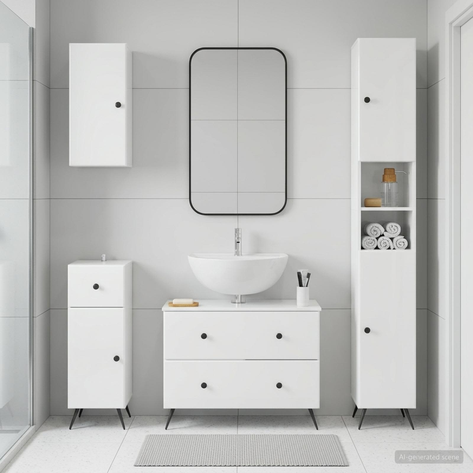 4-teiliges Badezimmer-Schrank-Set BREDA Hochglanz Weiß