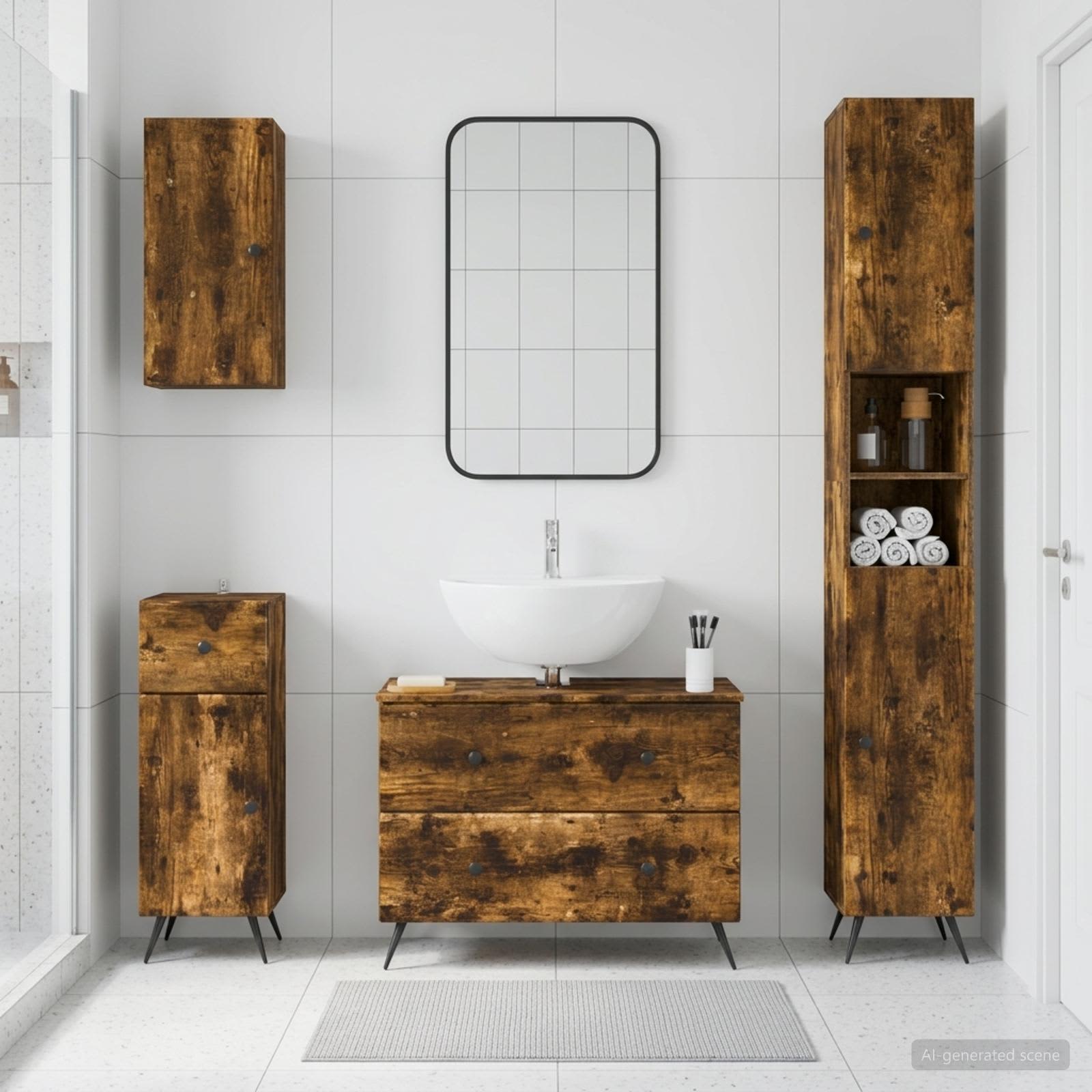 4-teiliges Badezimmer-Schrank-Set BREDA Raucheiche