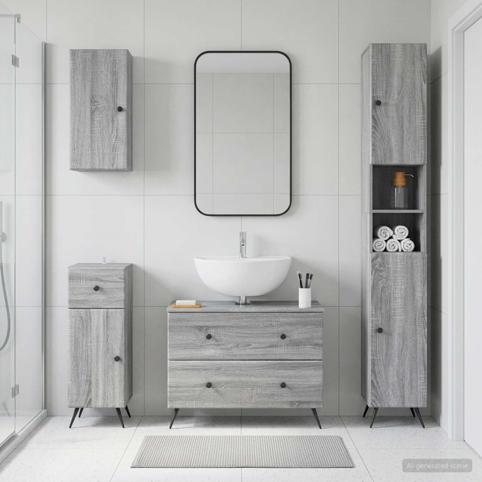 4-teiliges Badezimmer-Schrank-Set BREDA Sonoma-Grau