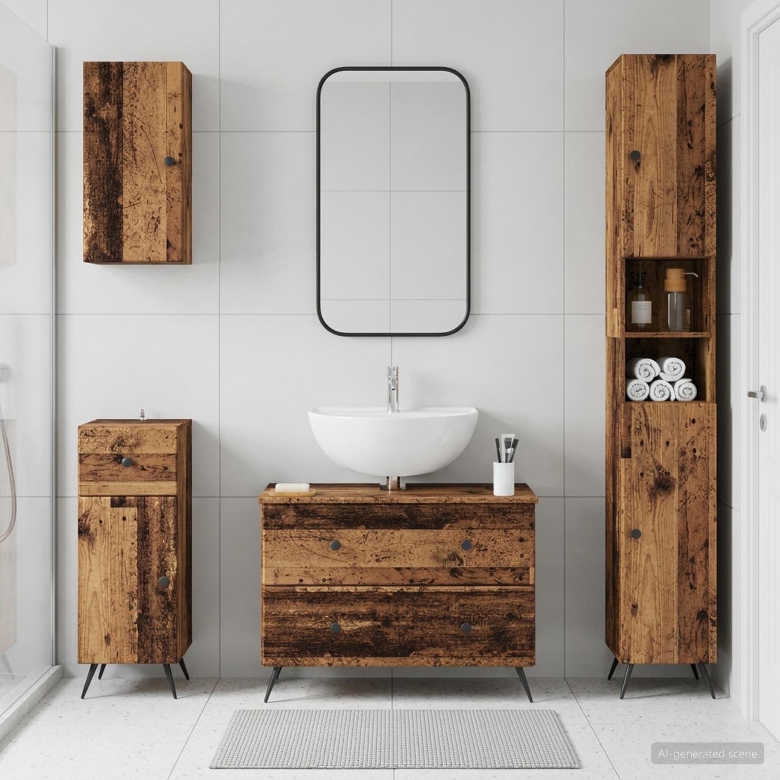 4-teiliges Badezimmer-Schrank-Set BREDA Altholz Holzwerkstoff